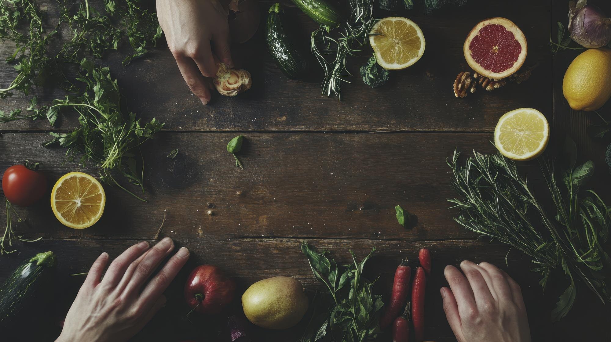 Fresh Organic Vegetables And Fruits Arranged On A E0D1Ef619605E53350Db