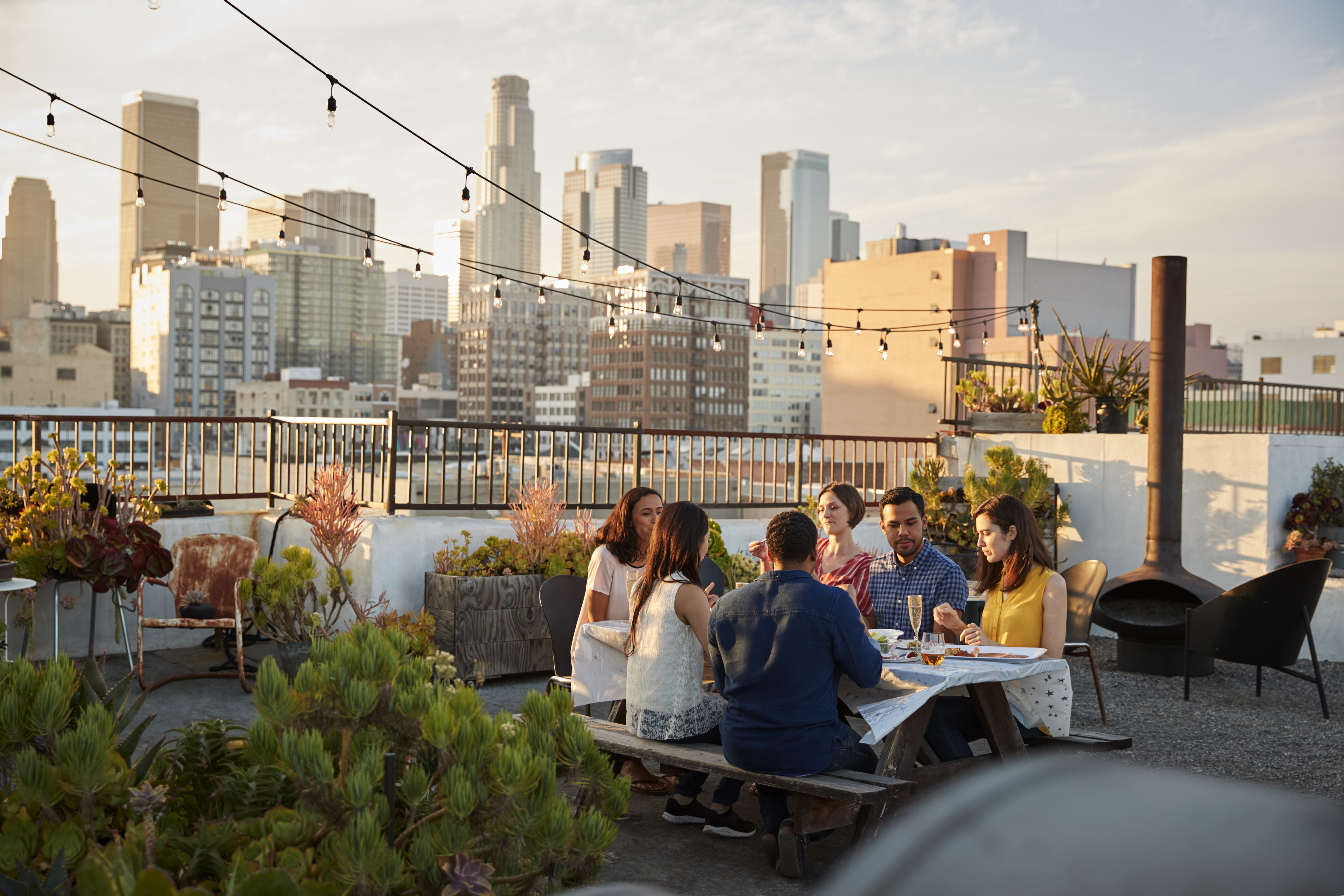 Cultivating Green Spaces: Your Guide to Urban Sustainable Gardening Friends Gathered On Rooftop Terrace For Meal With 5d1f7428842f5cfeef36