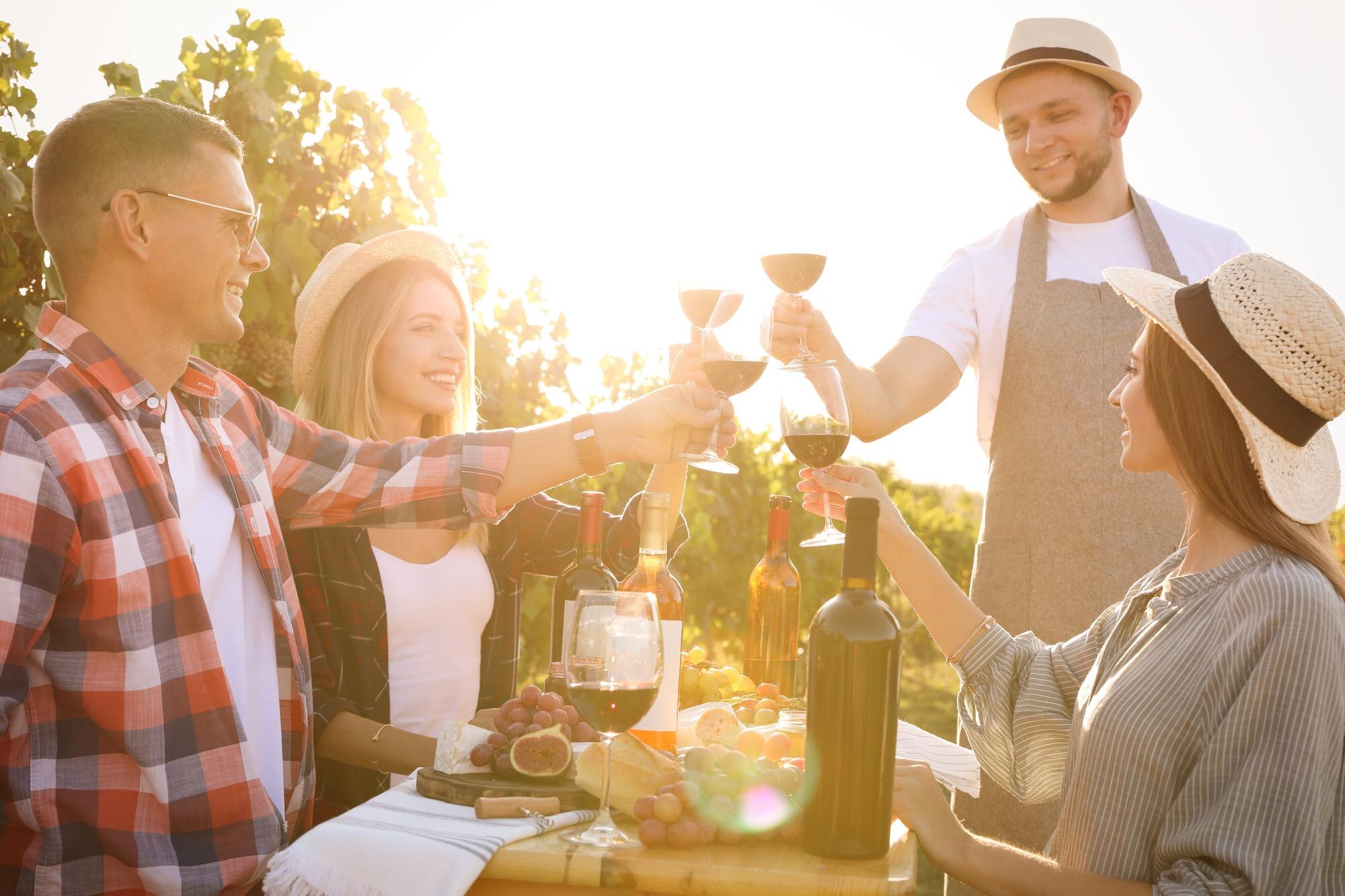 friends holding glasses of wine and having fun in d578d25ba1b6a93d48ce