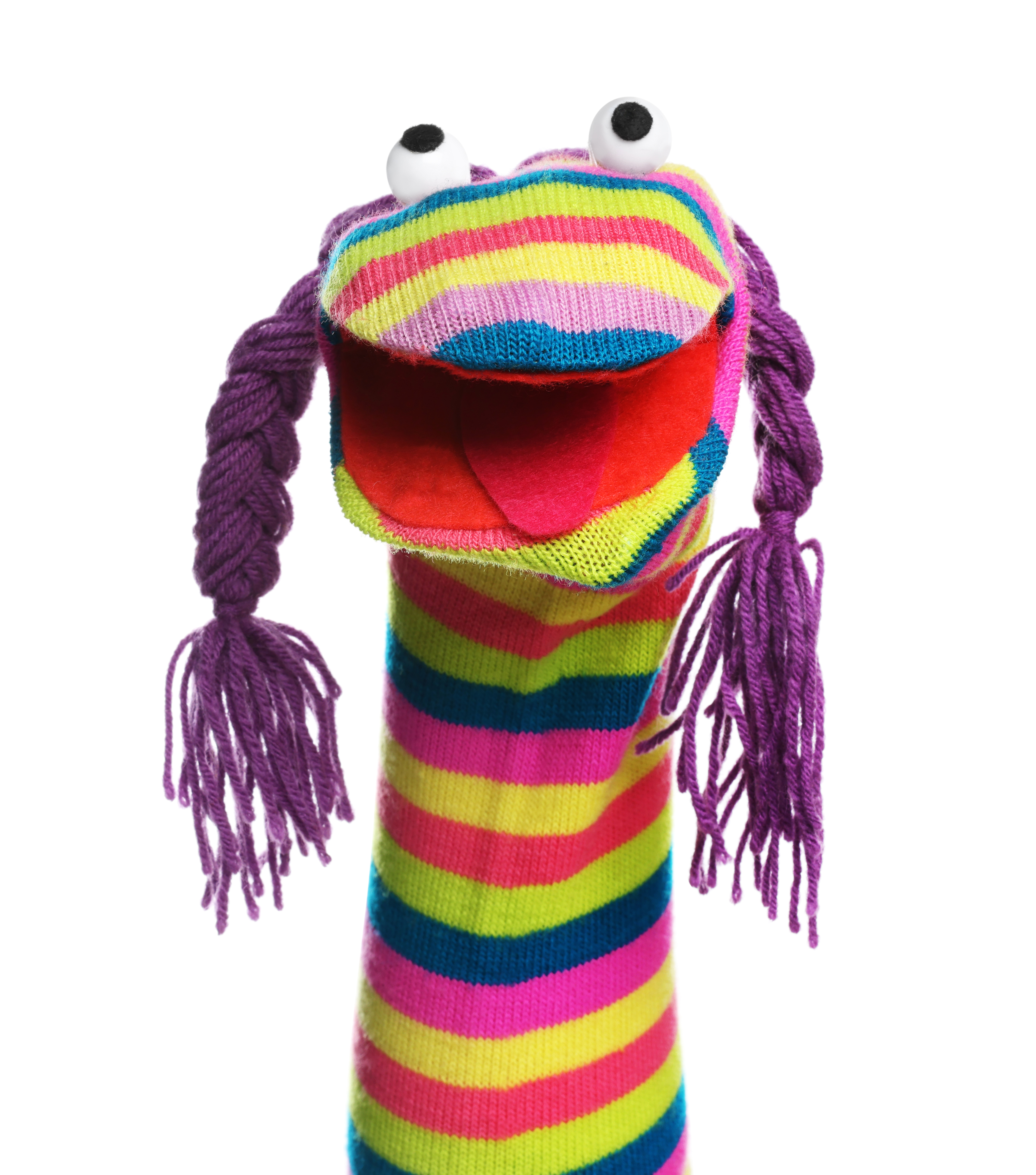 funny sock puppet with braids isolated on white 87d20f119d1f1e1a2cc5