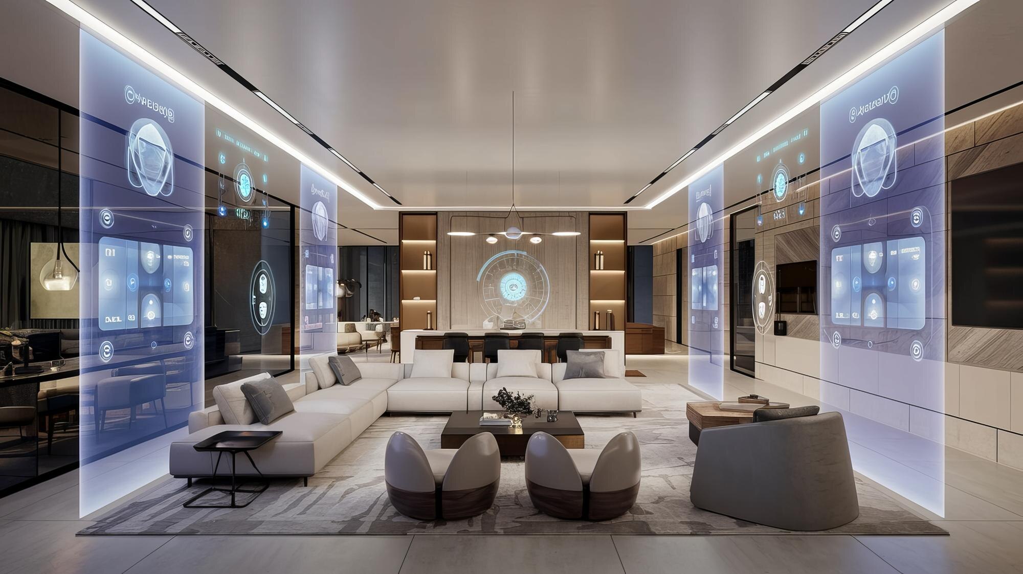 futuristic smart living room with holographic disp 749573e9d281b034b46b