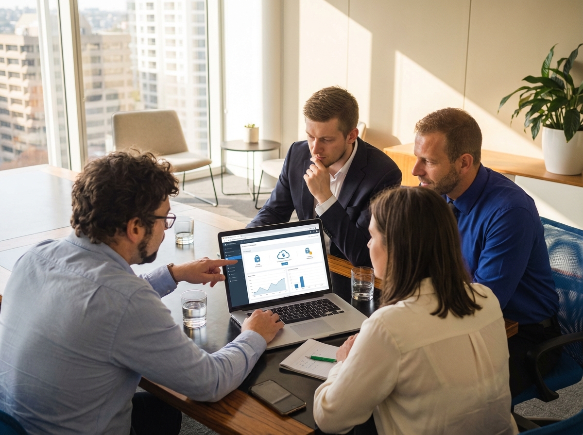 a group of 4 people working in the office on cloud solutions
