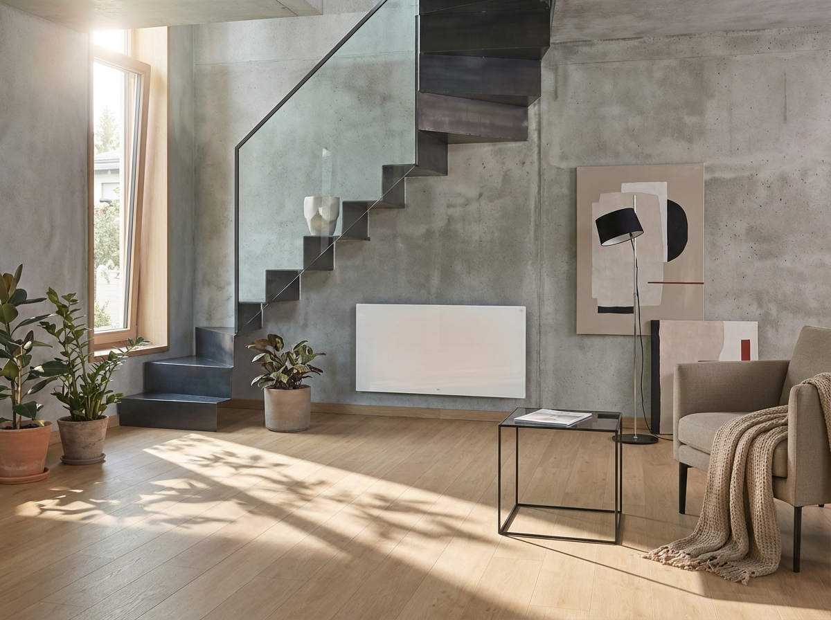 Infrared heating panel installed in a bright interior