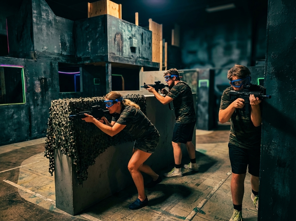 this isn't airsoft, NO protective glasses are needed for laser tag