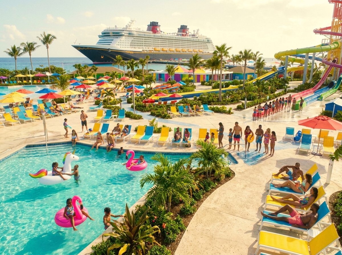 Disney Cruise Family Vacation Planning Family enjoying a Disney Cruise-style vacation with ocean views and cruise ship activities