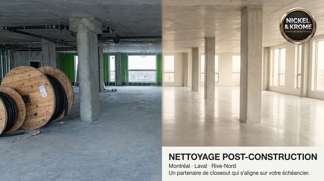 Nettoyage post-construction à Montréal, Laval et sur la Rive-Nord : votre partenaire fiable pour la clôture de chantier