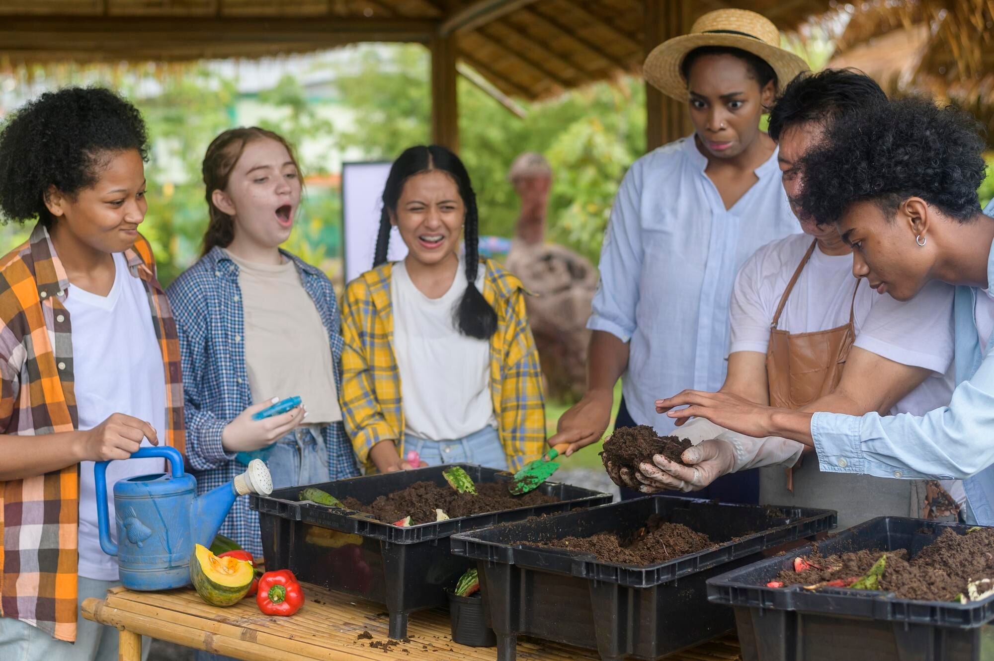 group of mixed race students and teacher learning 545004f7a75153ccd364