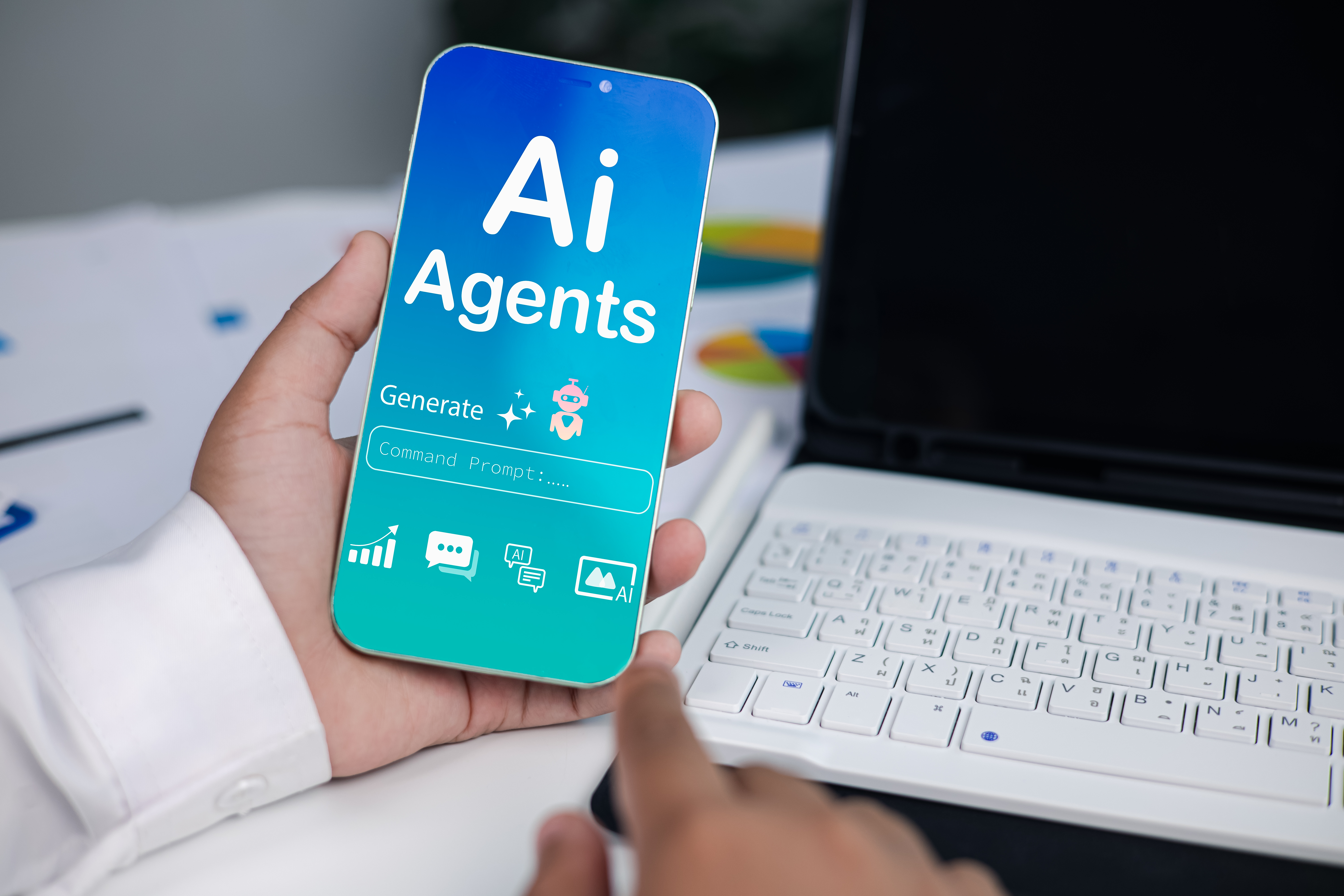 hand holding smartphone with ai agents interface 7cf732afec020f1ab33d