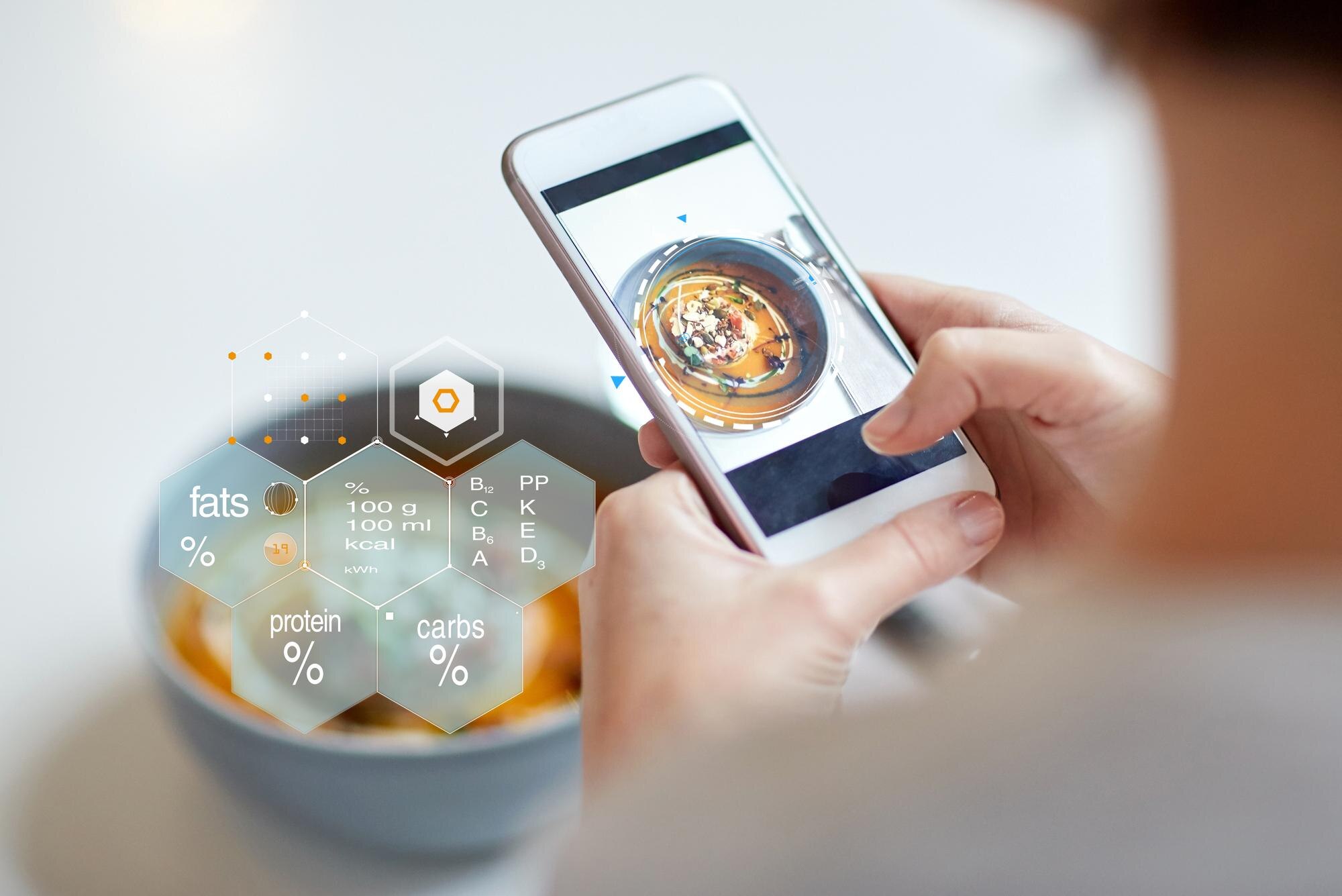 Hands With Phone And Food Nutritional Value Chart Cd406930aff485155a4d