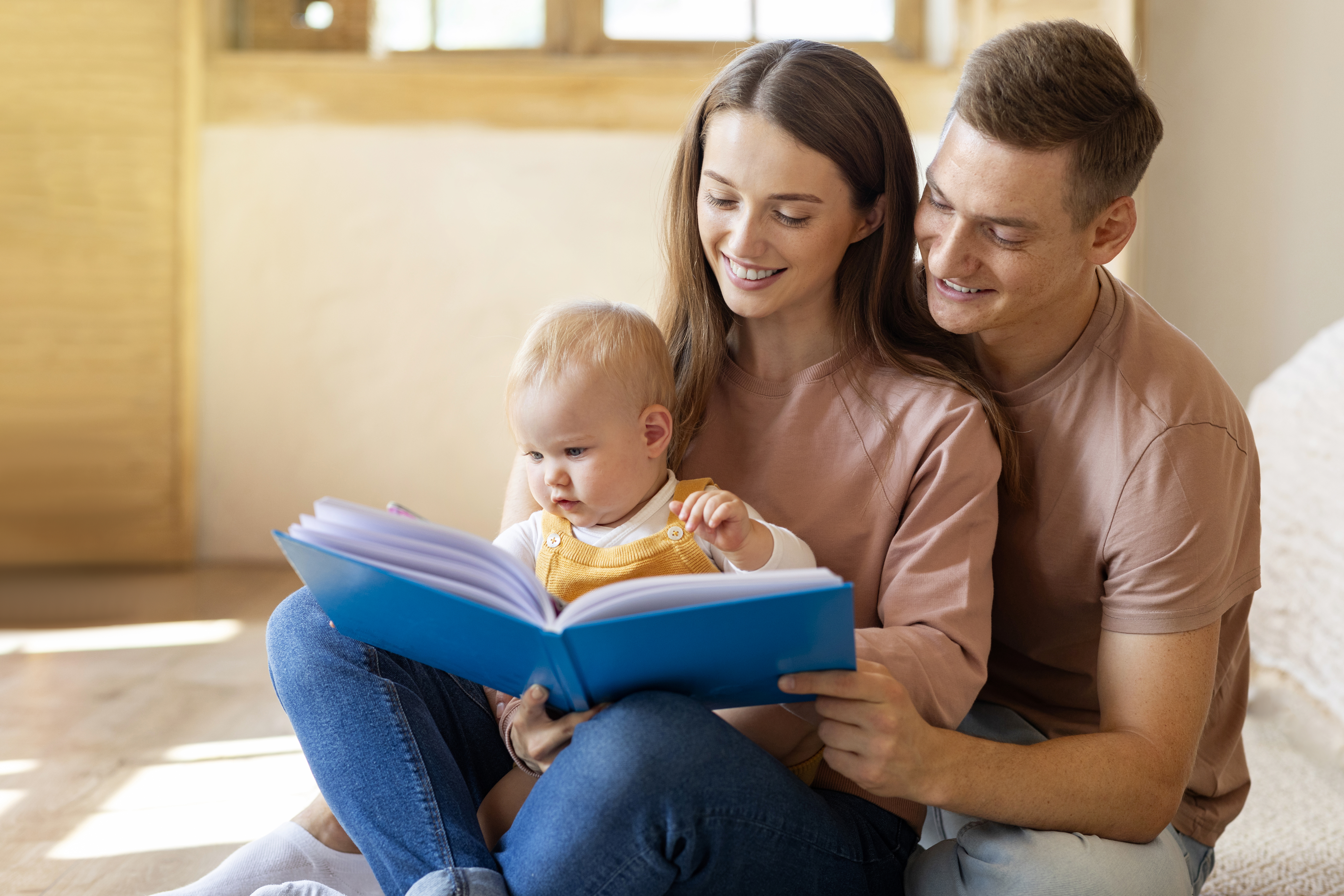 parents looking through book