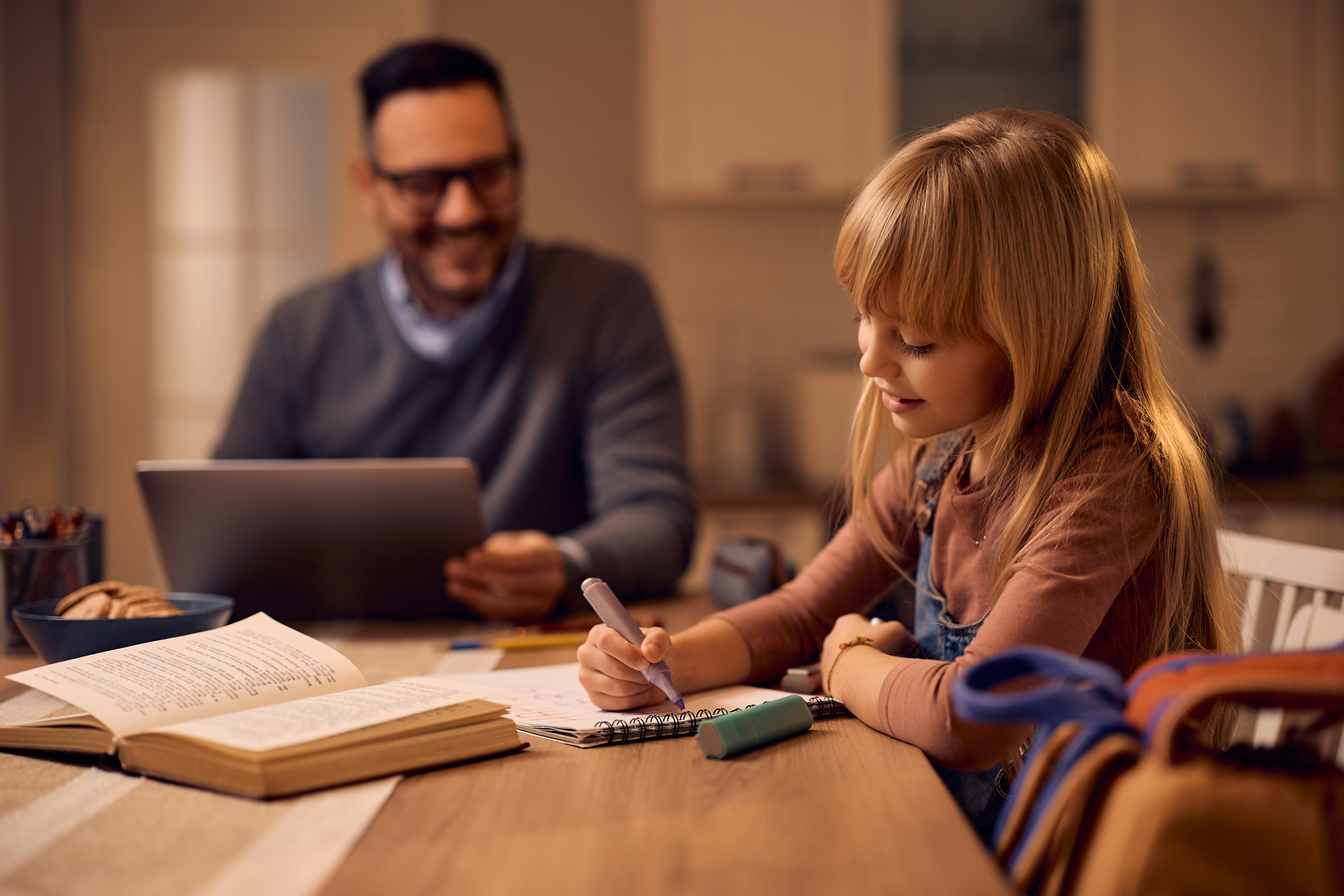 Happy Little Girl Doing Homework While Being With 94be8f4ba9c6425b5410
