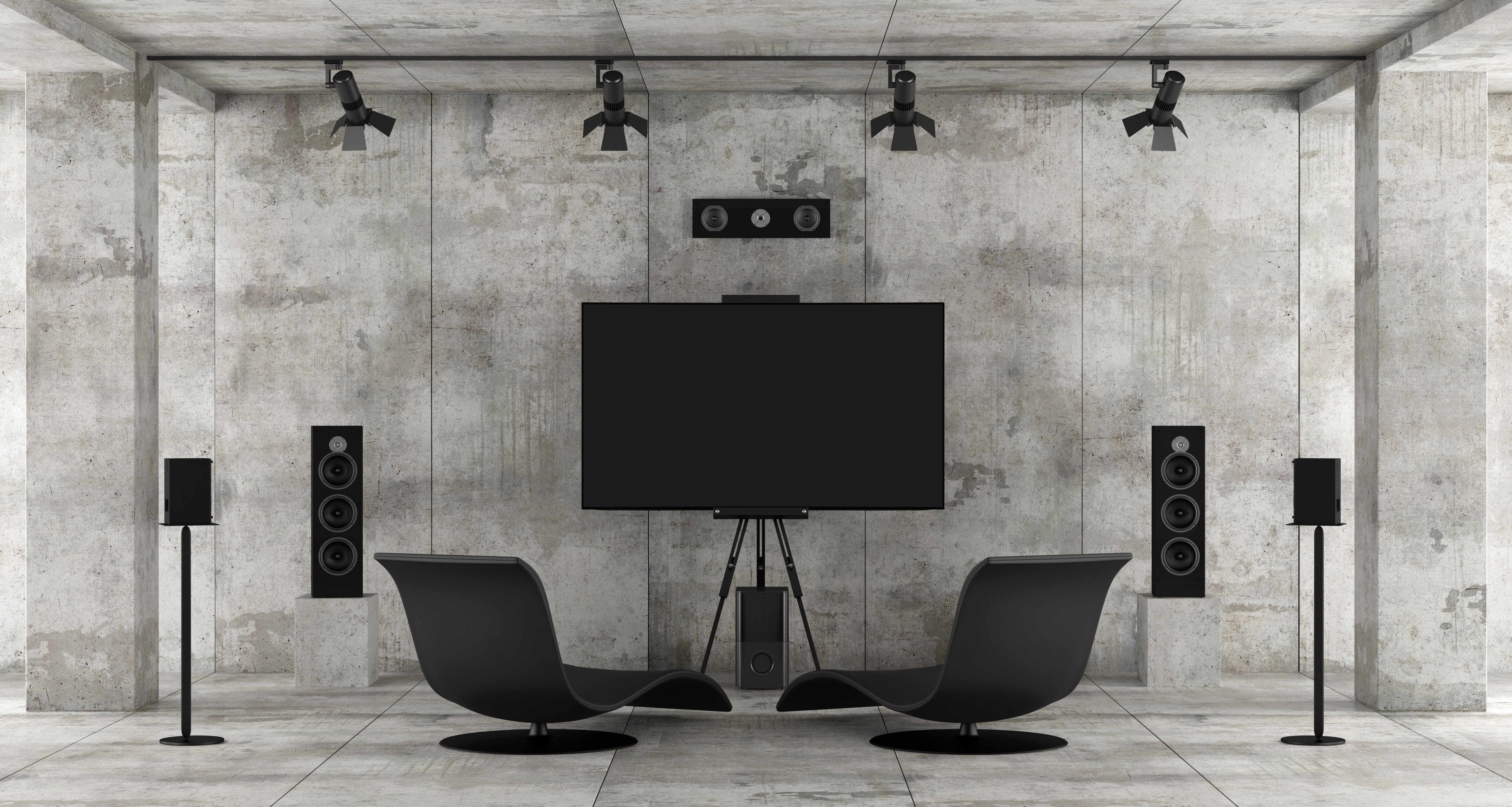 home cinema system in a concrete room 5e6a23a21c68257a943c