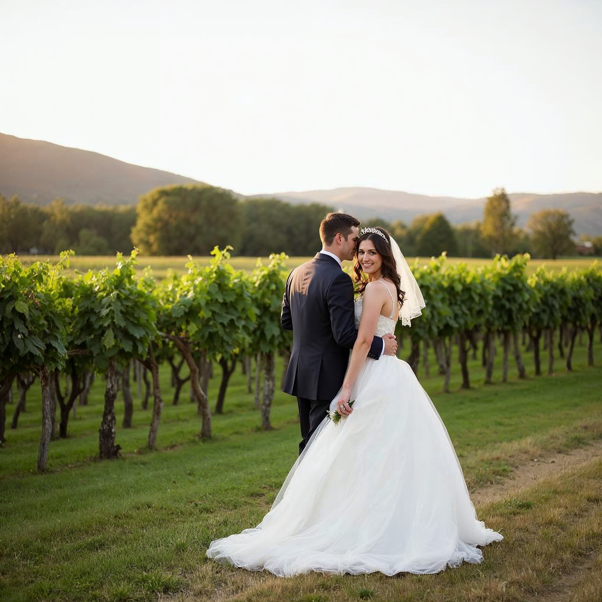 Bride and groom at vineyard wedding ceremony in Lancaster SC near Charlotte NC at Laurel Haven Estate