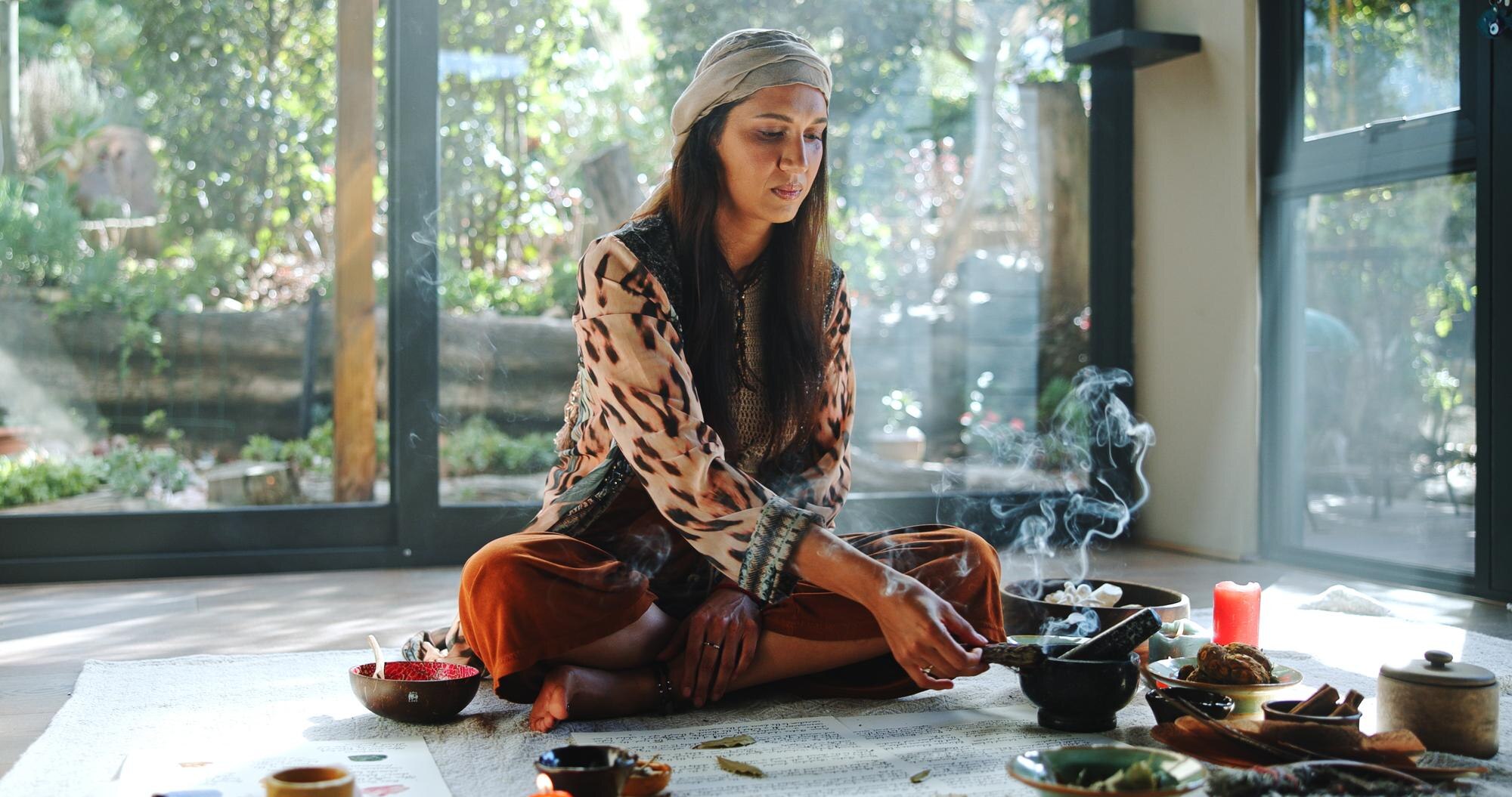 incense alternative medicine and woman on floor fo 44ecd11240c7c48e1962