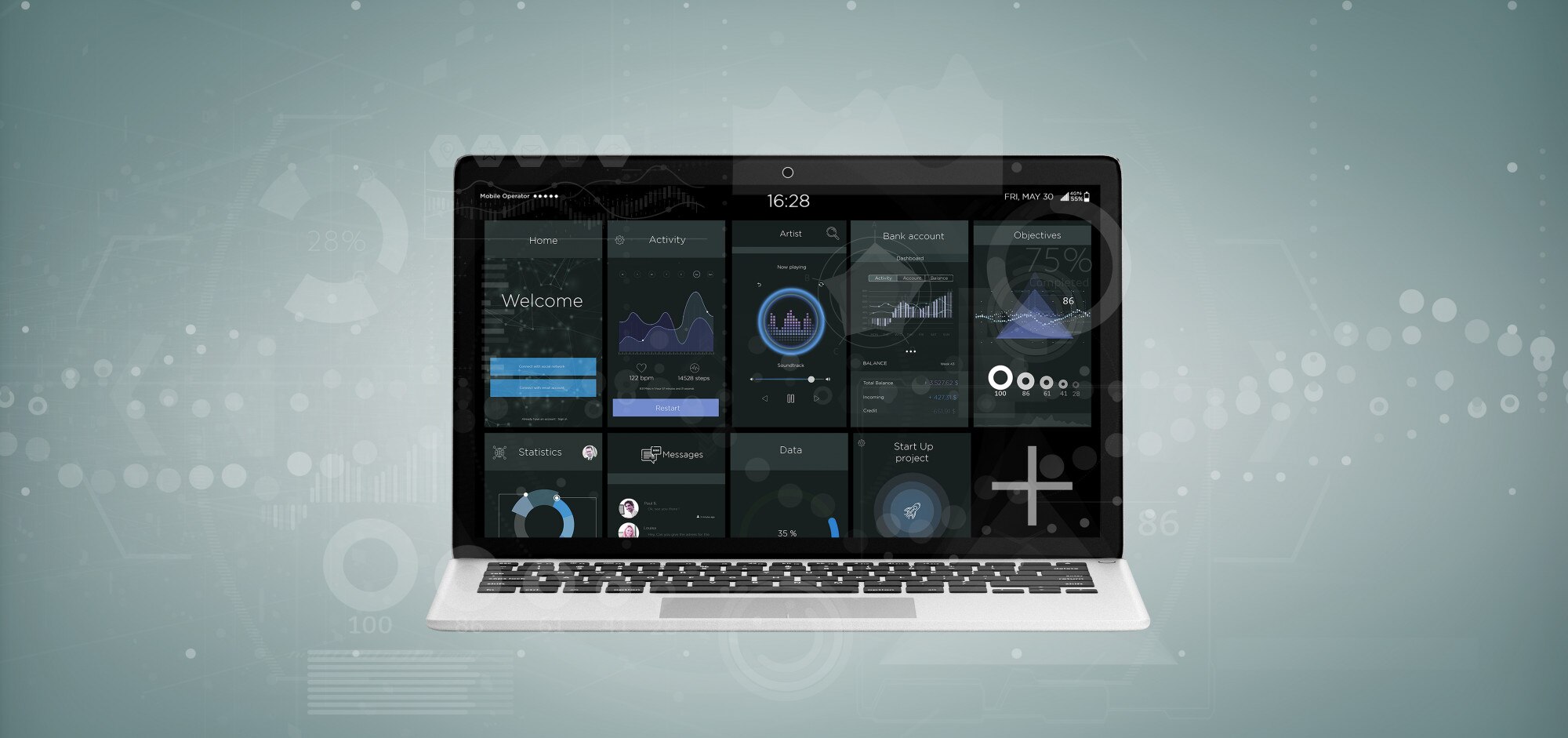 laptop with businessuser interface data on the scr 309f7af9ca01b836ba09