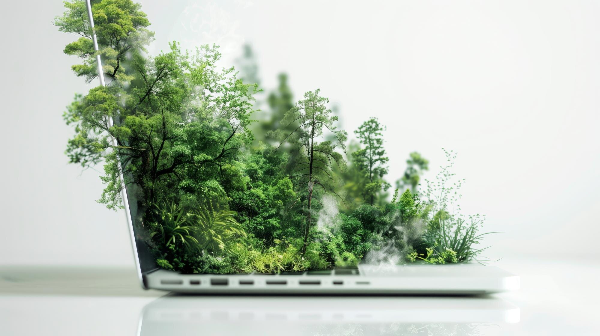 laptop with green leafy plants growing from its sc dbcc8092b7885745f46b