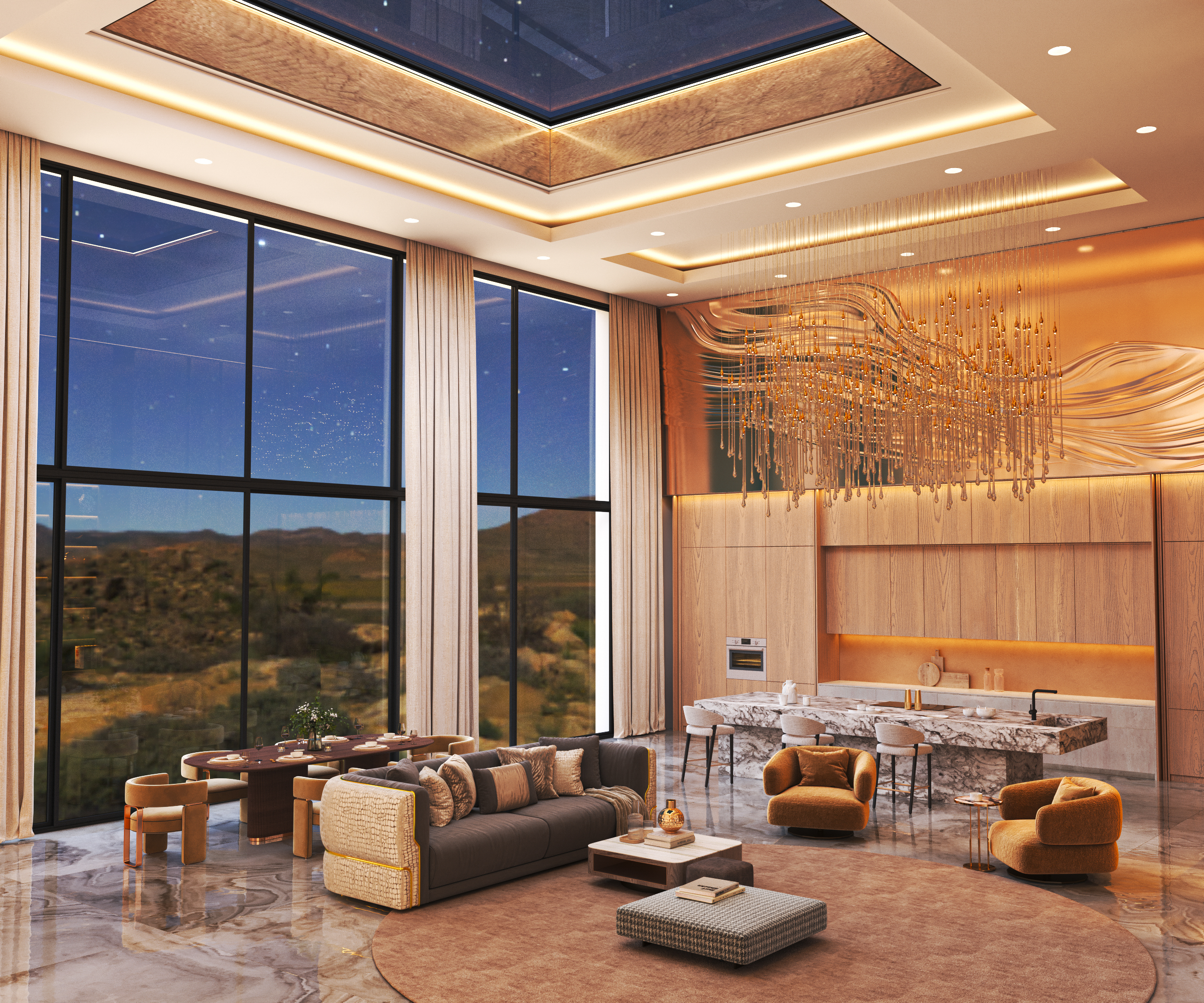 luxurious open plan living space with night view 1cc72160546ec4d6d42e