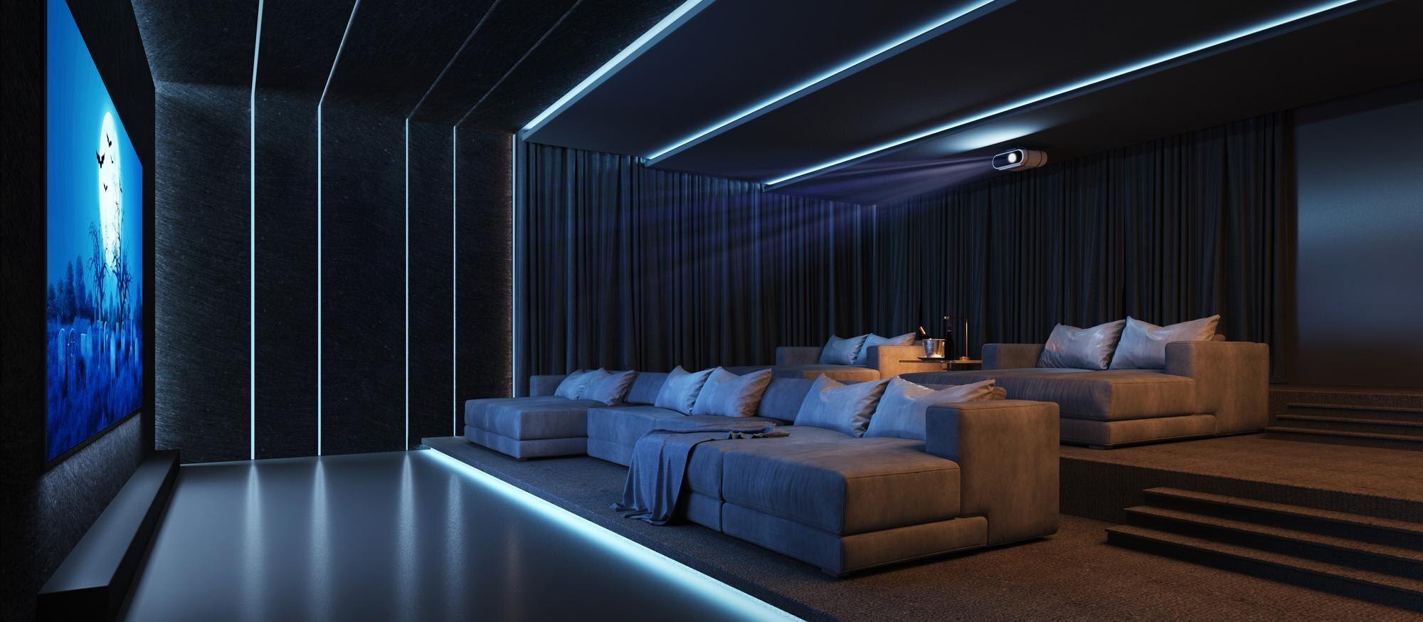 luxury home theater room with big couch 549b95298f843094edb2