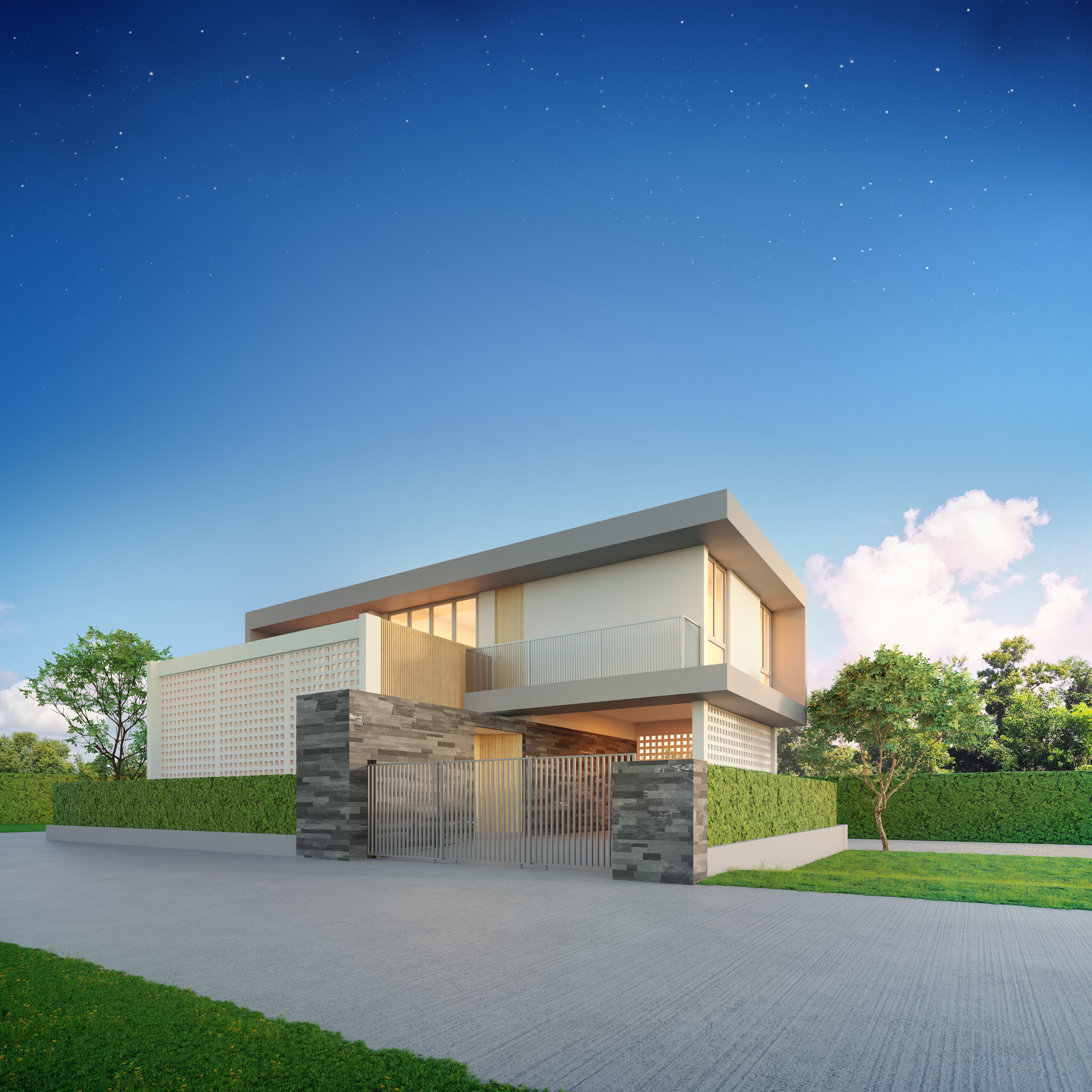 luxury house in modern design green grass lawn at 8bd9d8c0cd88ce919560