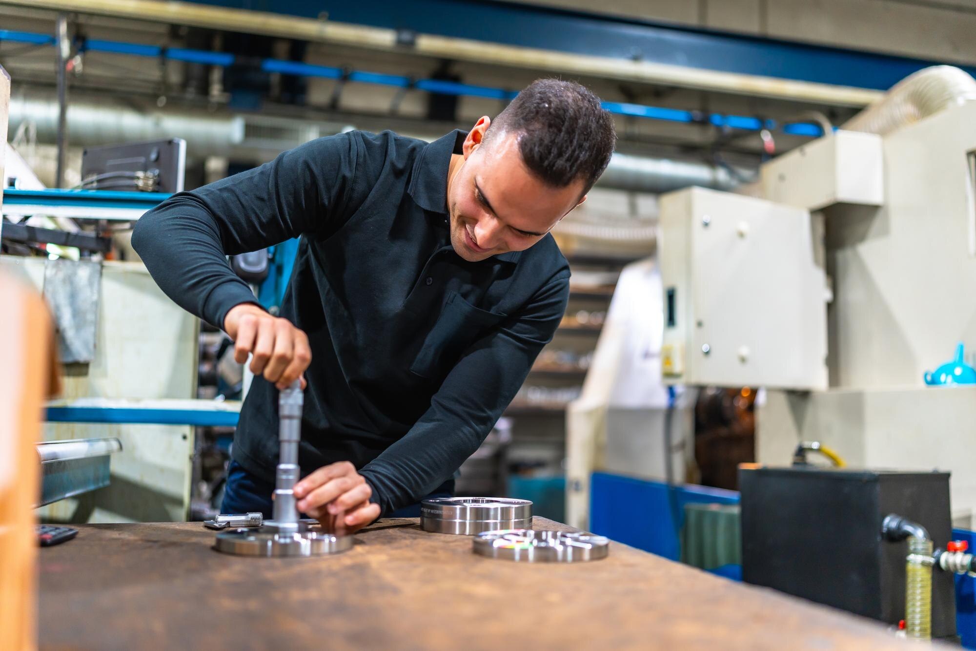 Nail the spec, hit the deadline: How custom plastic fabrication boosts precision and efficiency 2 man measuring metal pieces using micrometer at fac b1799404aacf2e6c3534