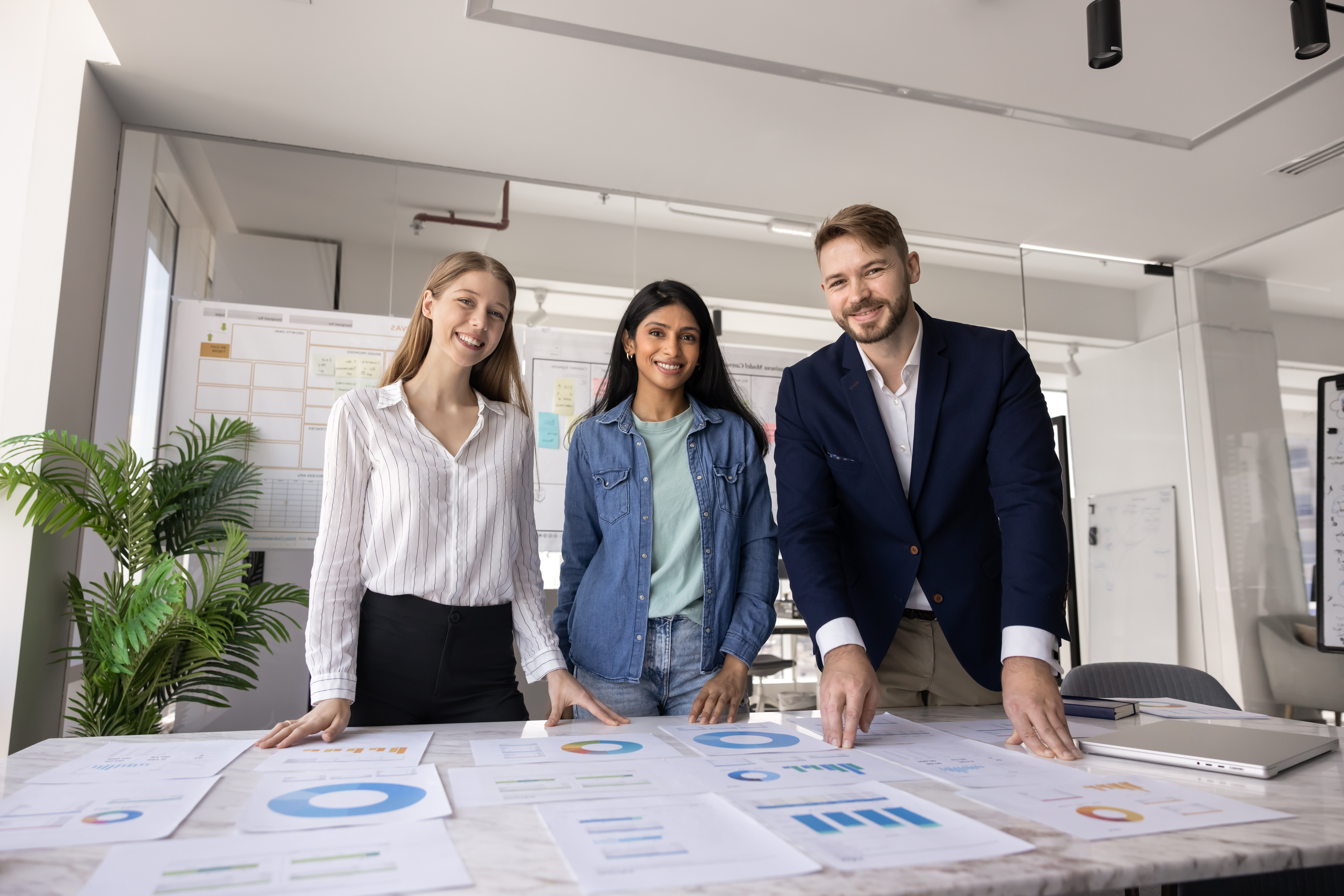 Marketing agency young employees standing together