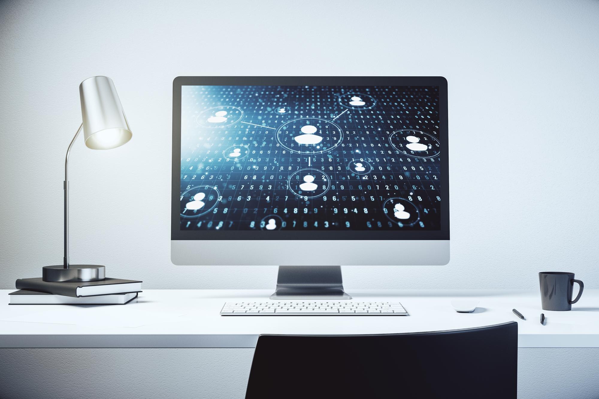 modern computer display with social network icons 92ba511181328efe3546