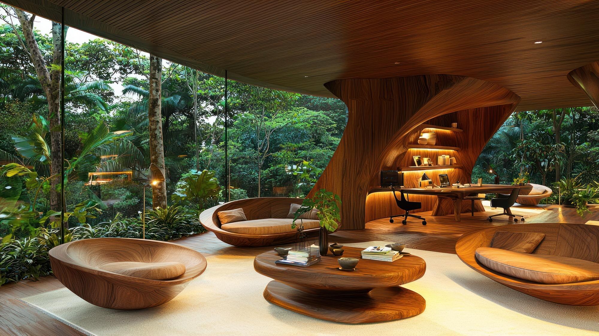 modern interior with natural elements and lush sur 0579782d32c04b72631a