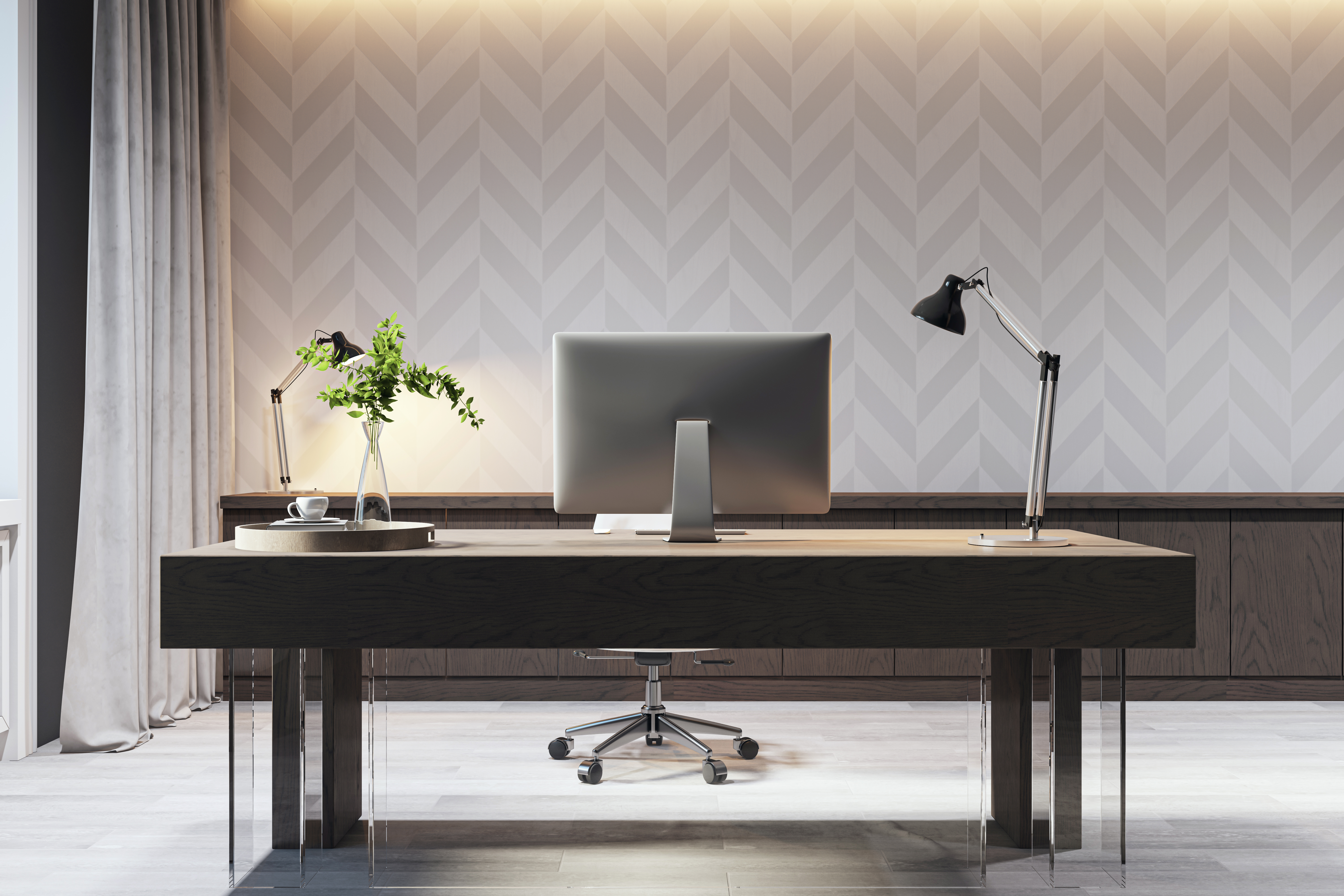 modern office desk with a computer monitor elegan ea85c4470f57514e6ad0