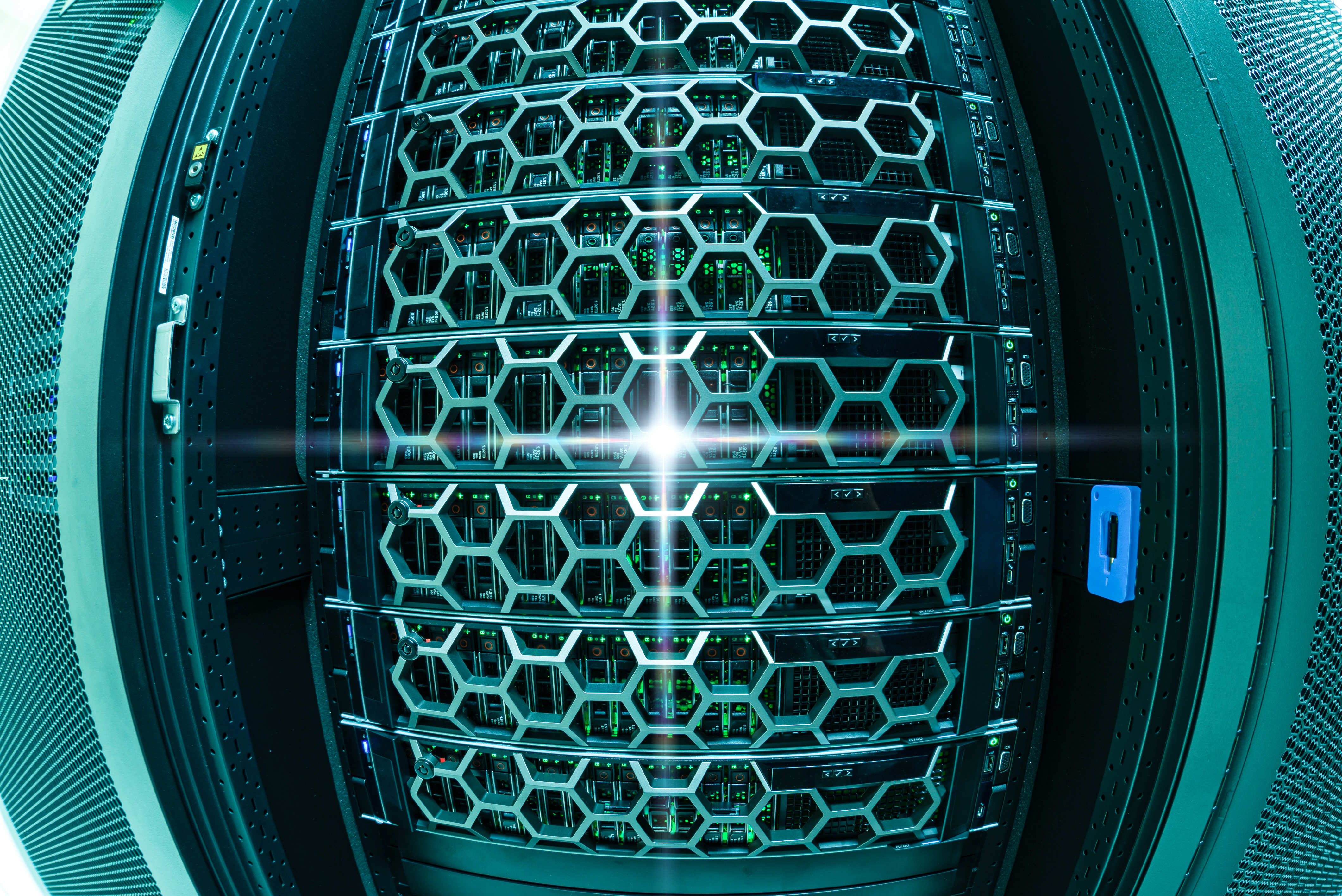 modern server rack with hexagonal grids and green b644ea023452a365f9fd