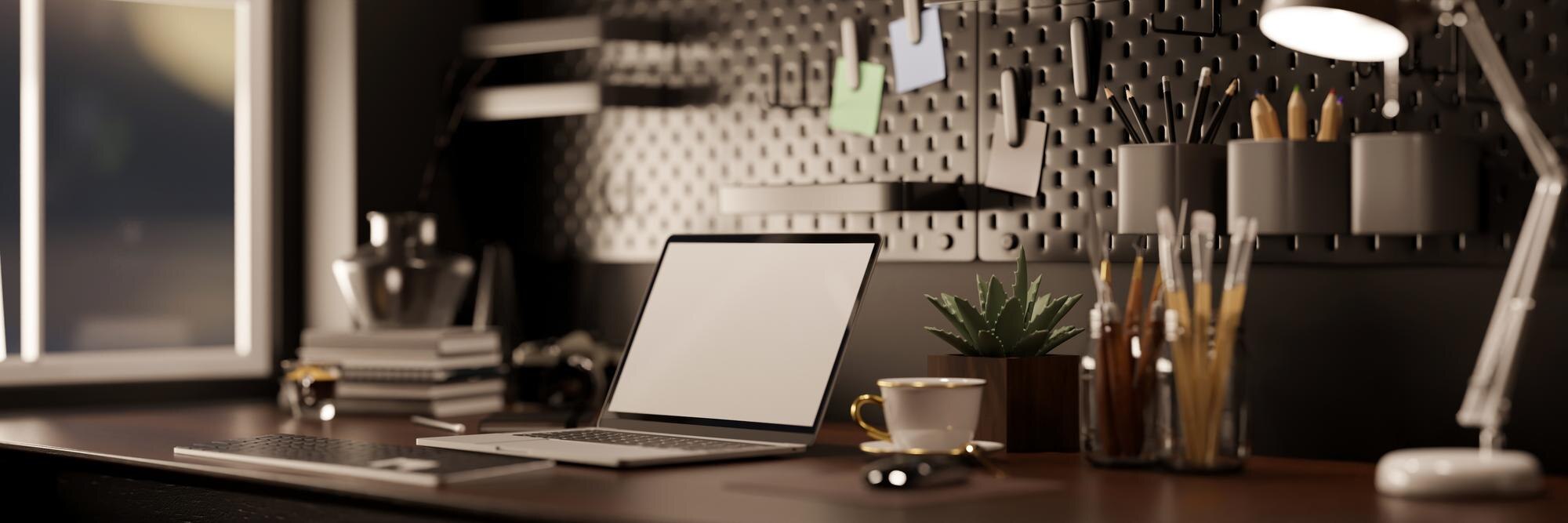 modern urban dark loft office workspace with lapto c7d7434ad058d0ec5437