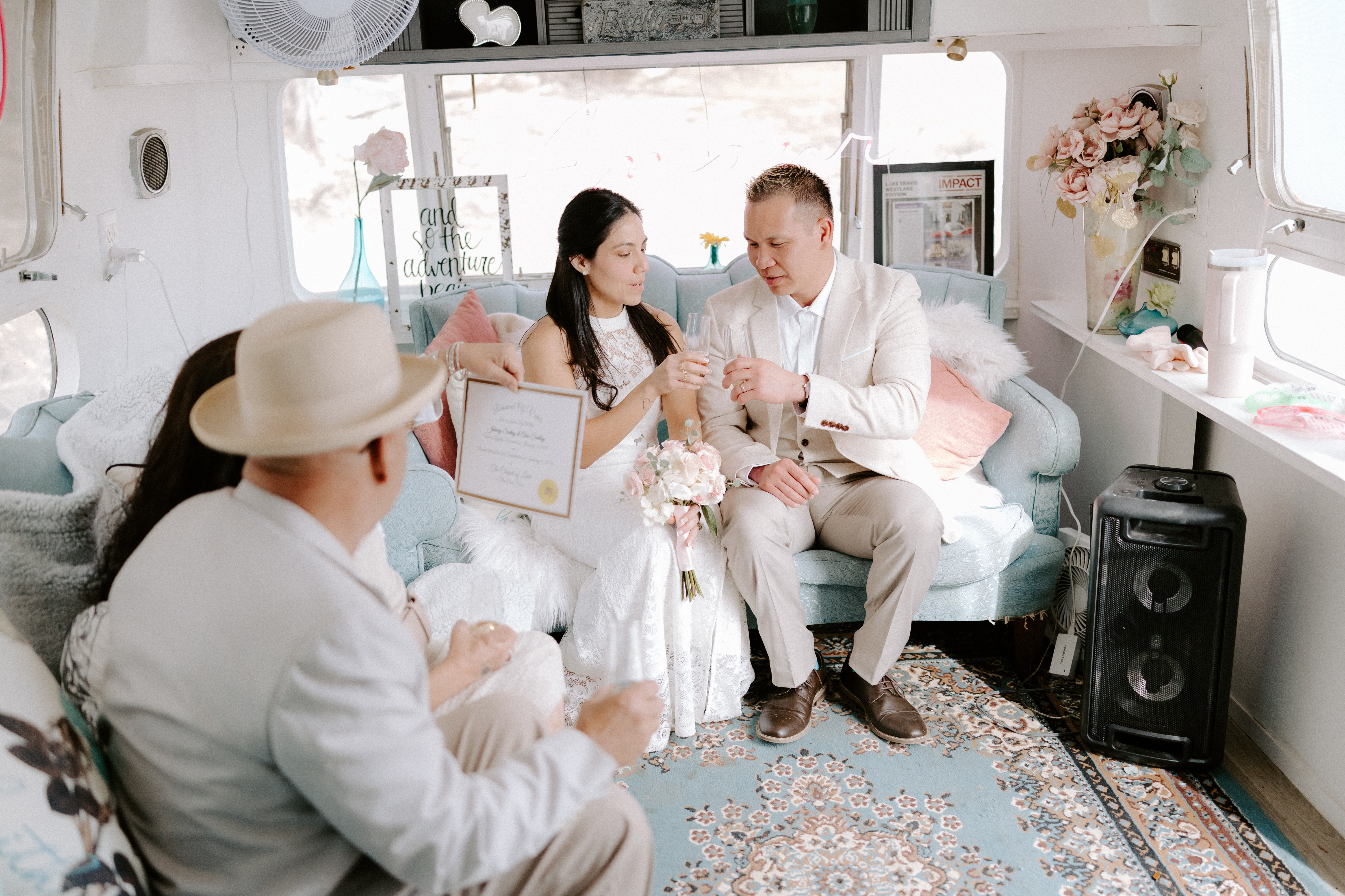 Couple celebrating their elopement at Chapel of Love ATX