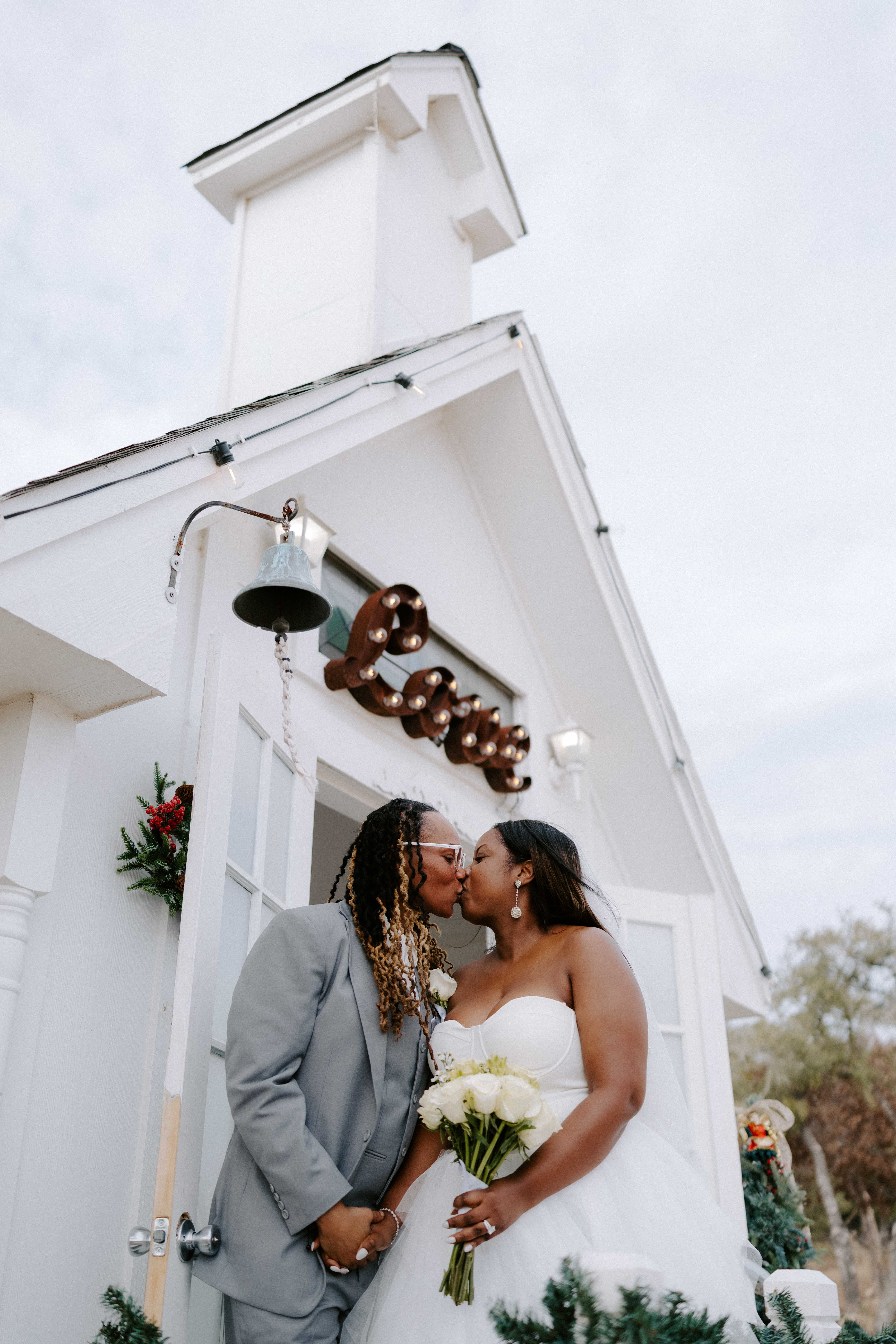 Couple sharing vows at Chapel of Love ATX outdoor ceremony