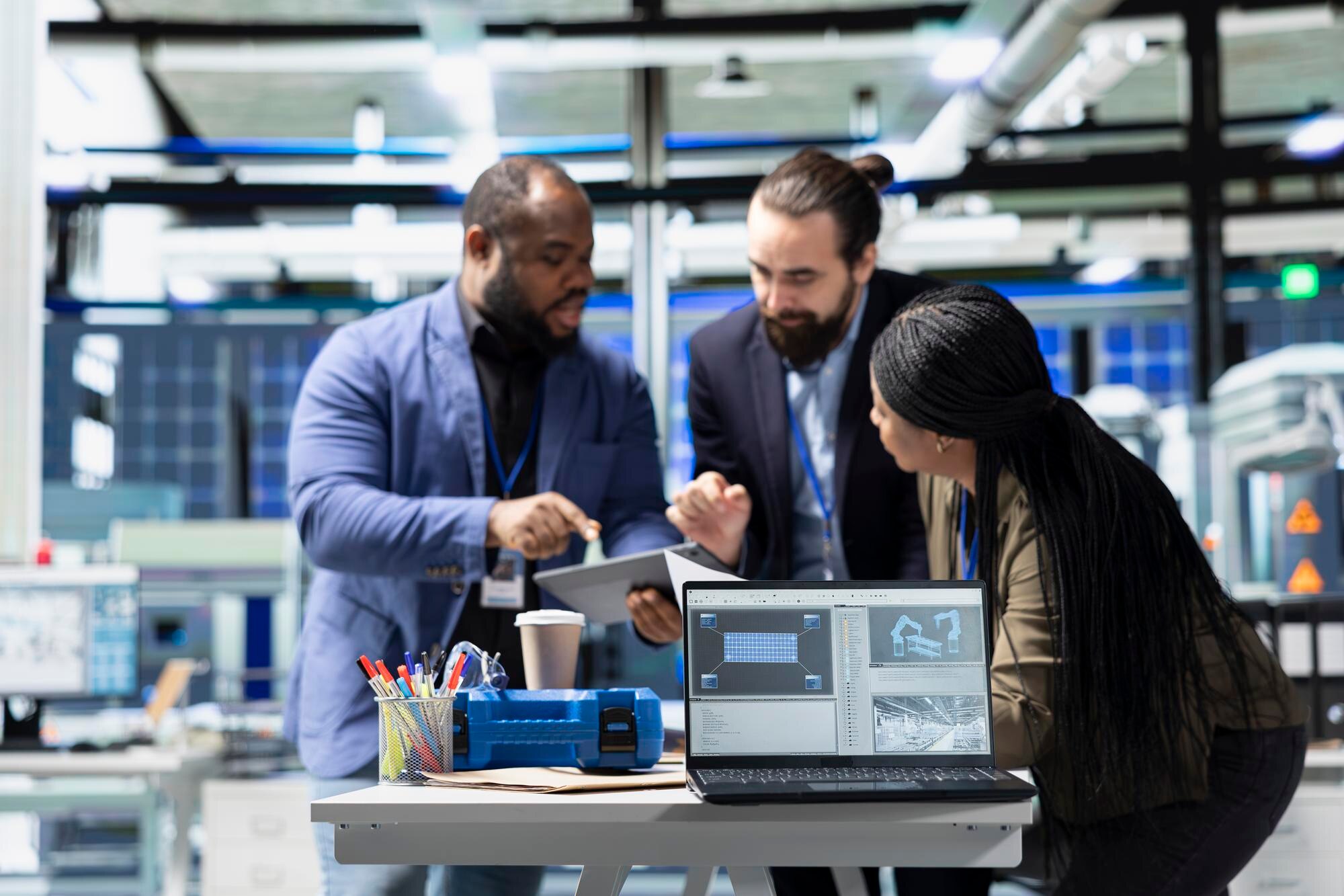 multiethnic specialists engineers doing teamwork o 7852725ae54643c78c68