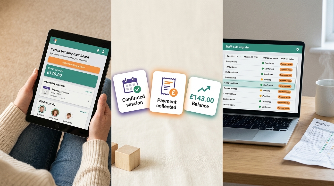 Beyond the OurFamilyWizard app: a childcare booking app built for real sessions, payments, and registers 2 Childcare software nano banana generated 35fe54cecb70cdec0f5c