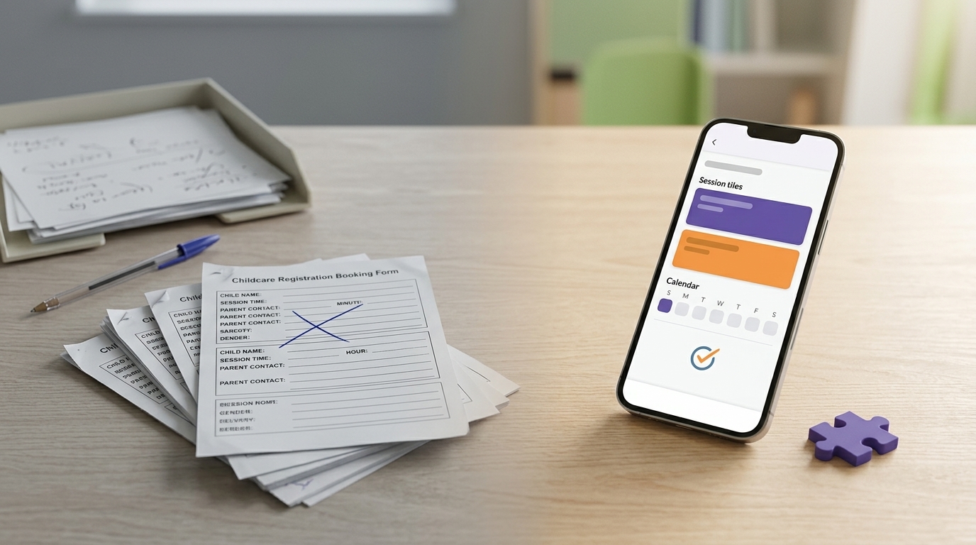 Free childcare printable forms? Choose 24/7 mobile bookings instead 2 Childcare software nano banana generated 39909549e2d3f9733e44