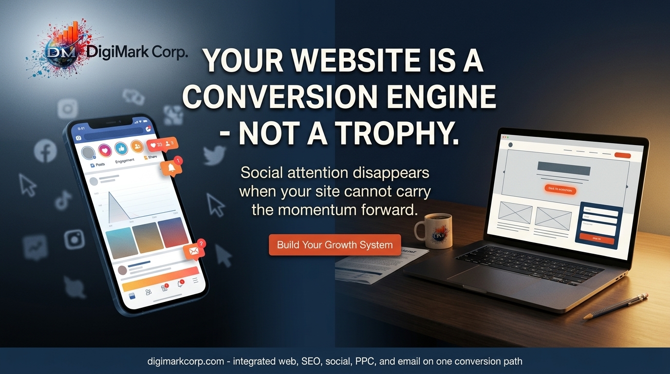 Your website is not a design trophy; it is where social attention becomes a lead or disappears 3