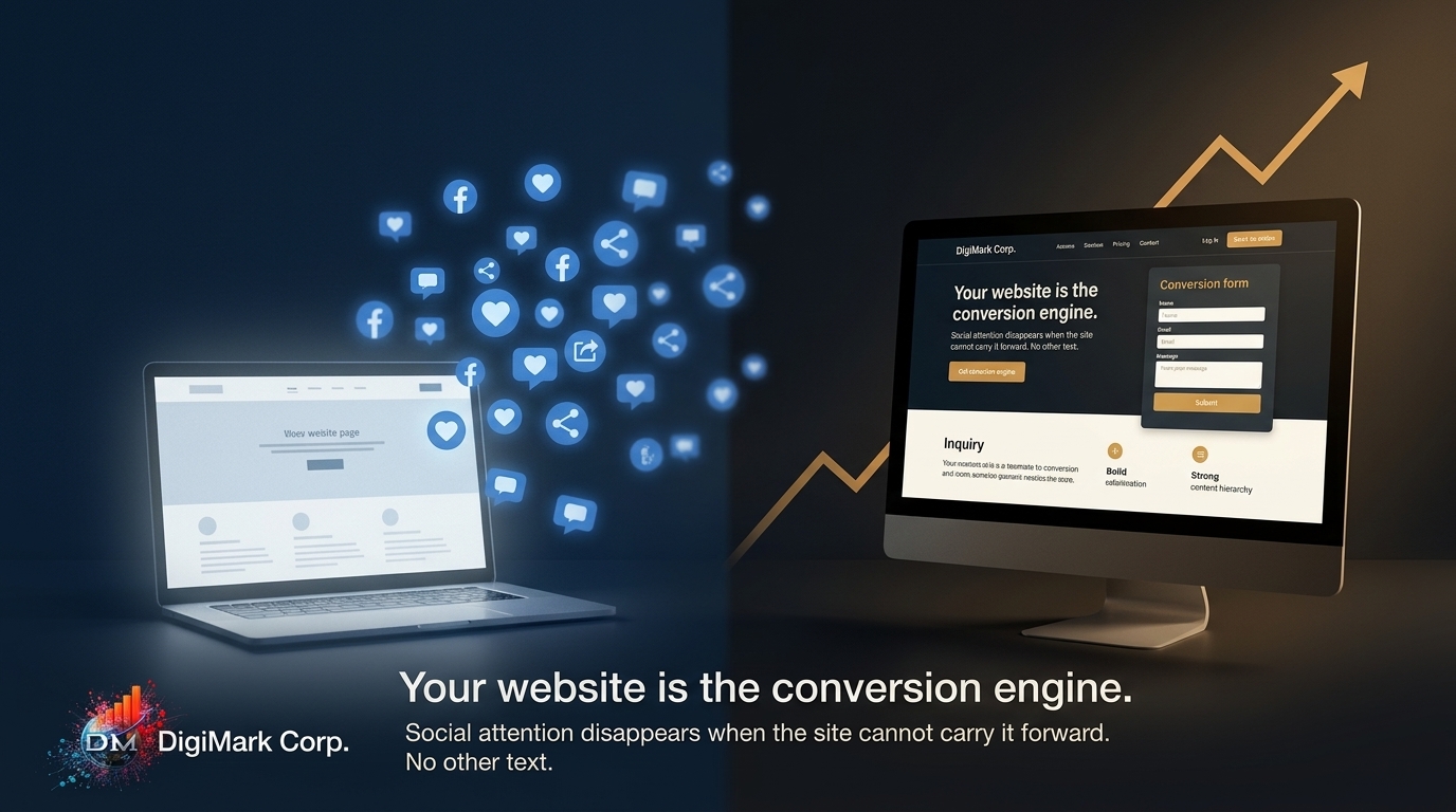 Your website is not a design trophy; it is where social attention becomes a lead or disappears 2