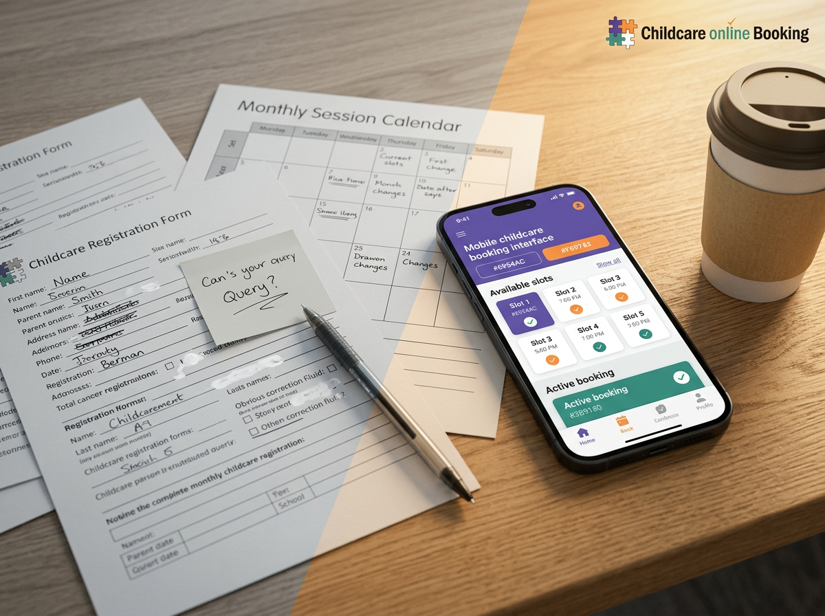 Free childcare printable forms? Choose 24/7 mobile bookings instead 1 Childcare software nano banana generated 6faa42554ee7fa39accc