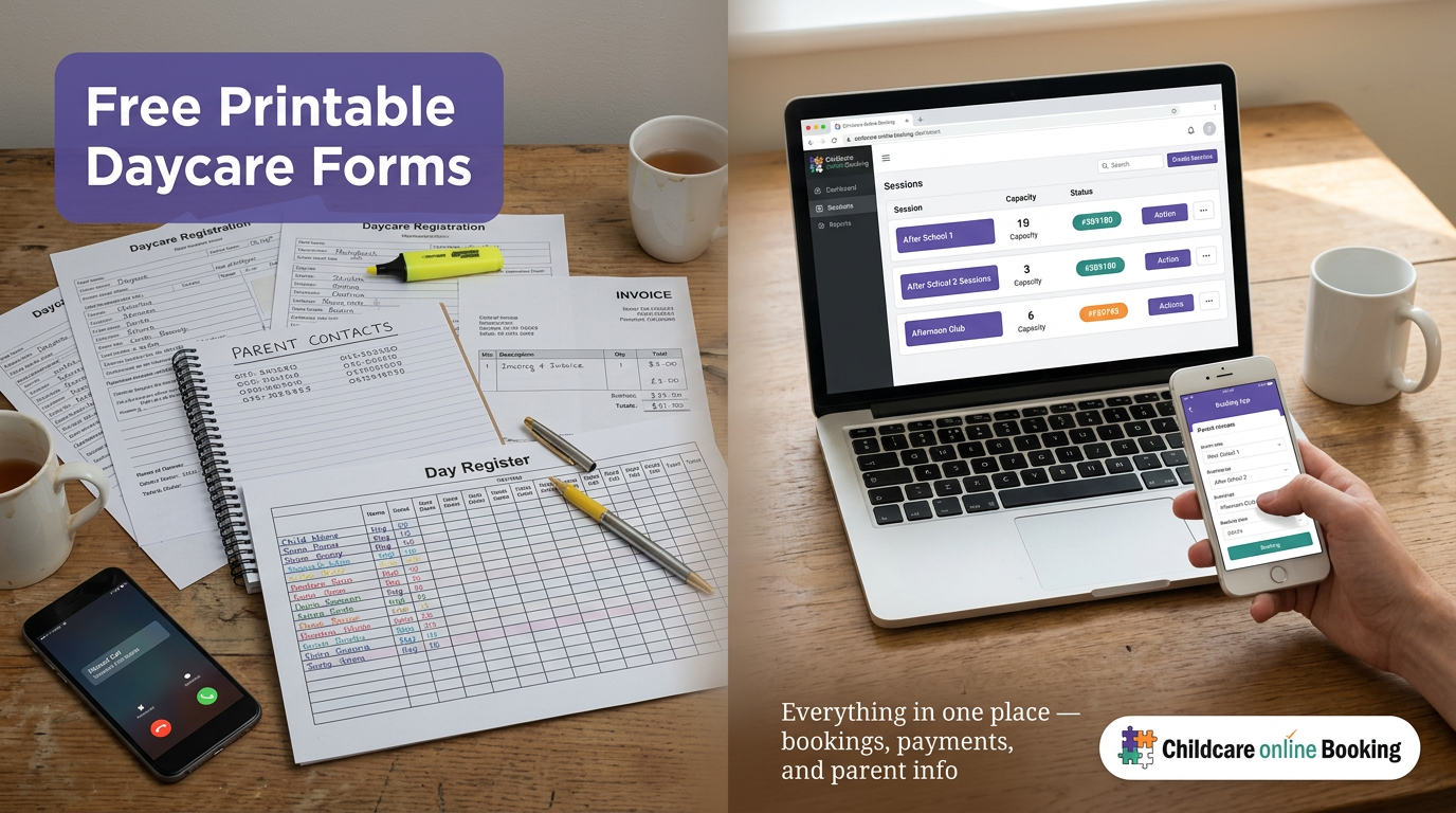 Free printable daycare forms? Try the faster, cleaner mobile booking route 2 Childcare software nano banana generated 7ec4bd704827baeefc96