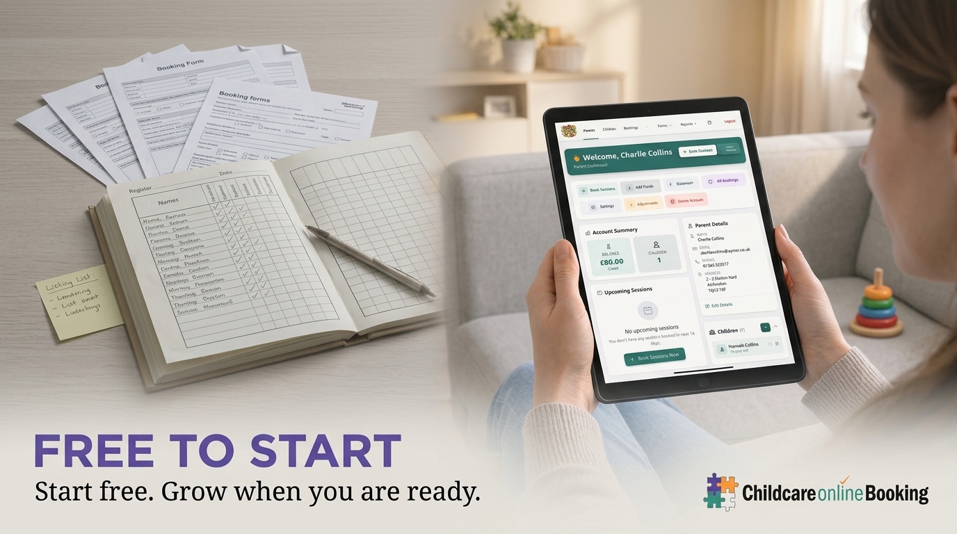 Free parent booking app for childcare: start free, grow without switching 2 Childcare software nano banana generated a141f072c383c4e4de95