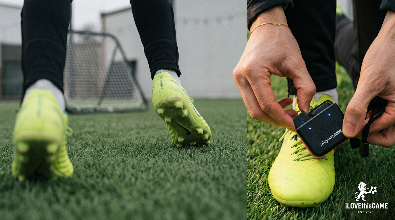 Playermaker wrapped around a soccer players boot at iLOVEthisGAME