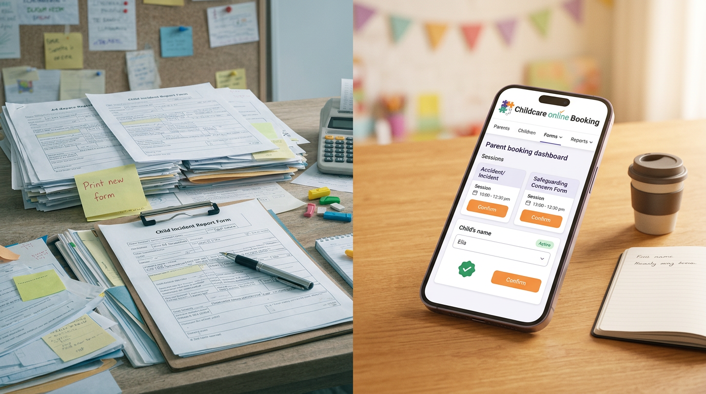 Free printable daycare forms? Try the faster, cleaner mobile booking route 1 Childcare software nano banana generated c848160f07701df96e57