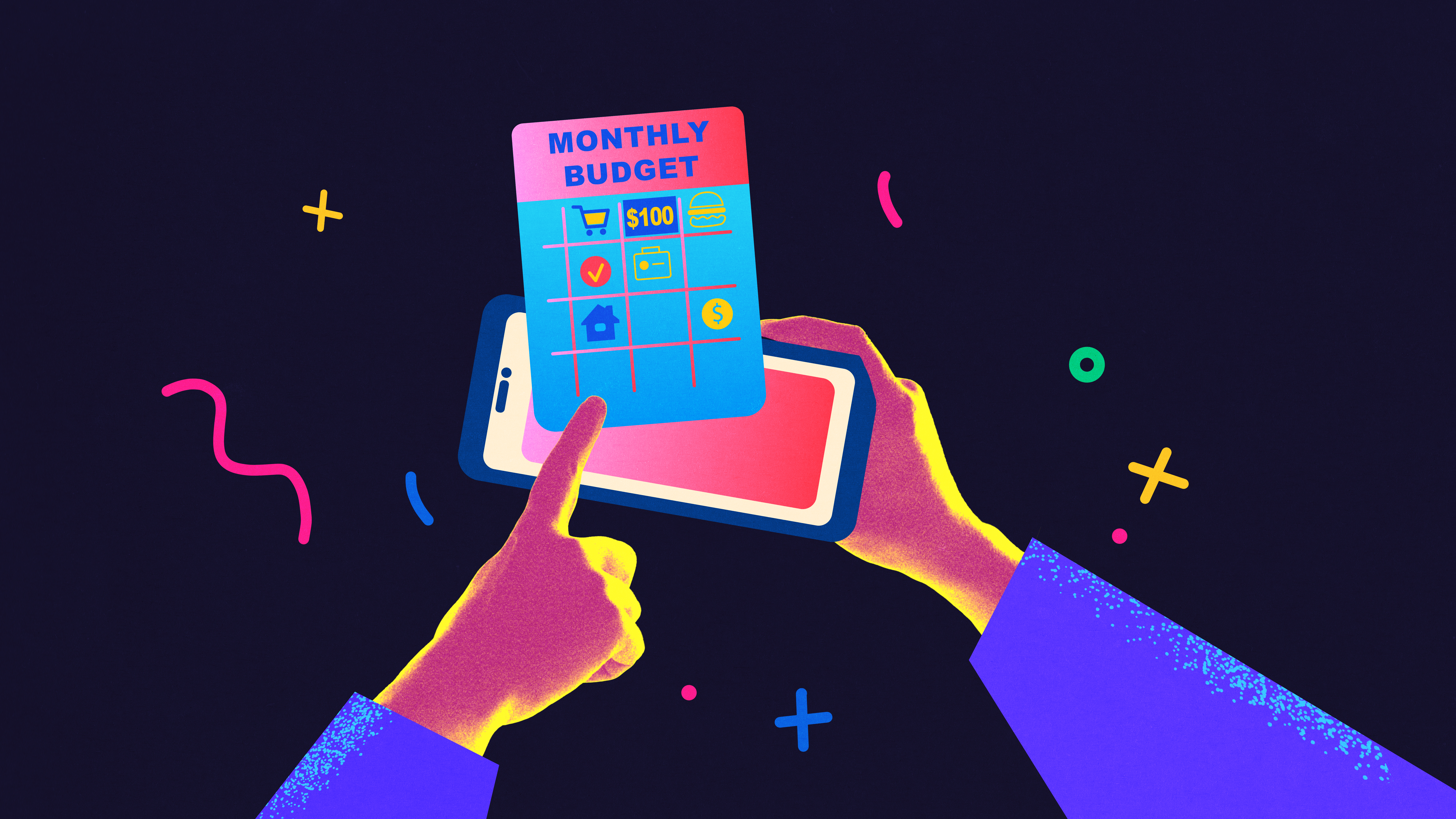 neon collage of hand selecting monthly budget char cef75d6f0b15c3882169