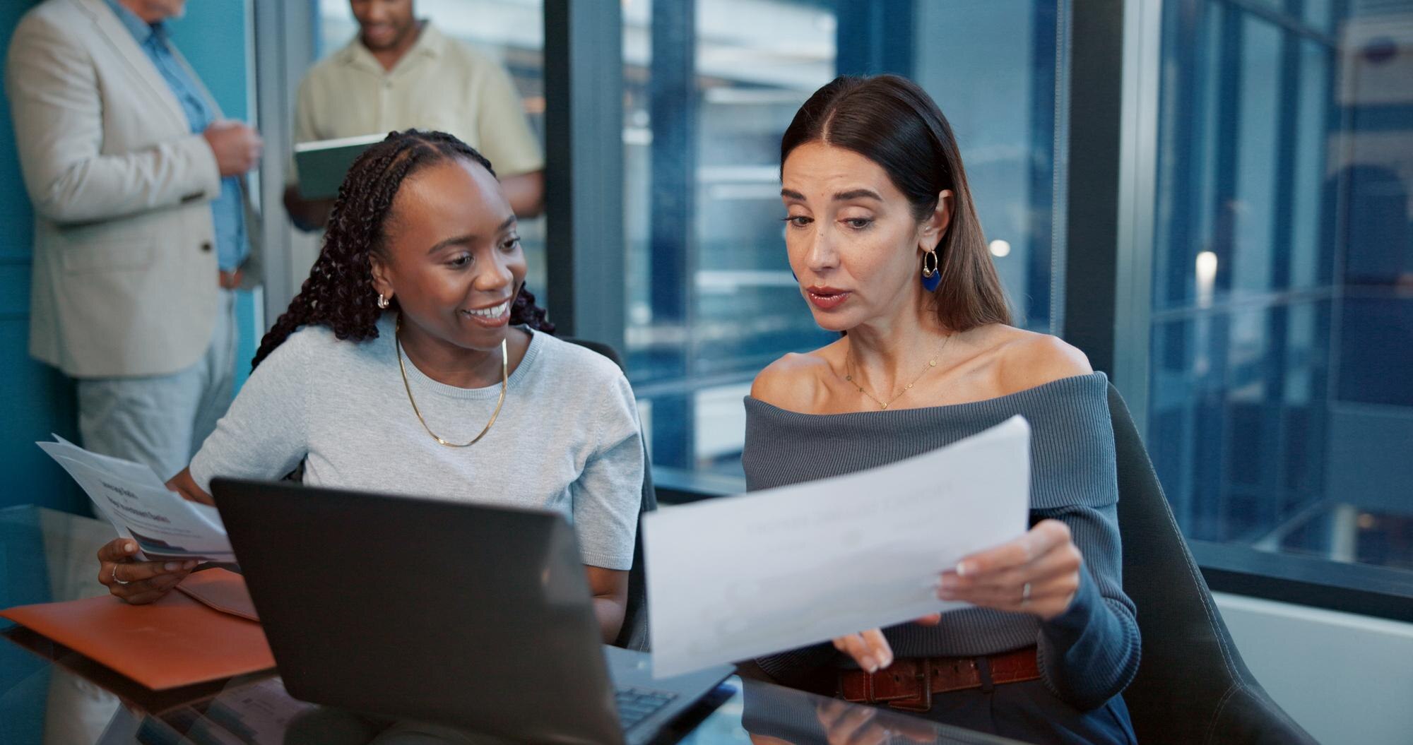 Office Laptop And Women With Paperwork Teamwork An C4B82107C26E2Ac48238