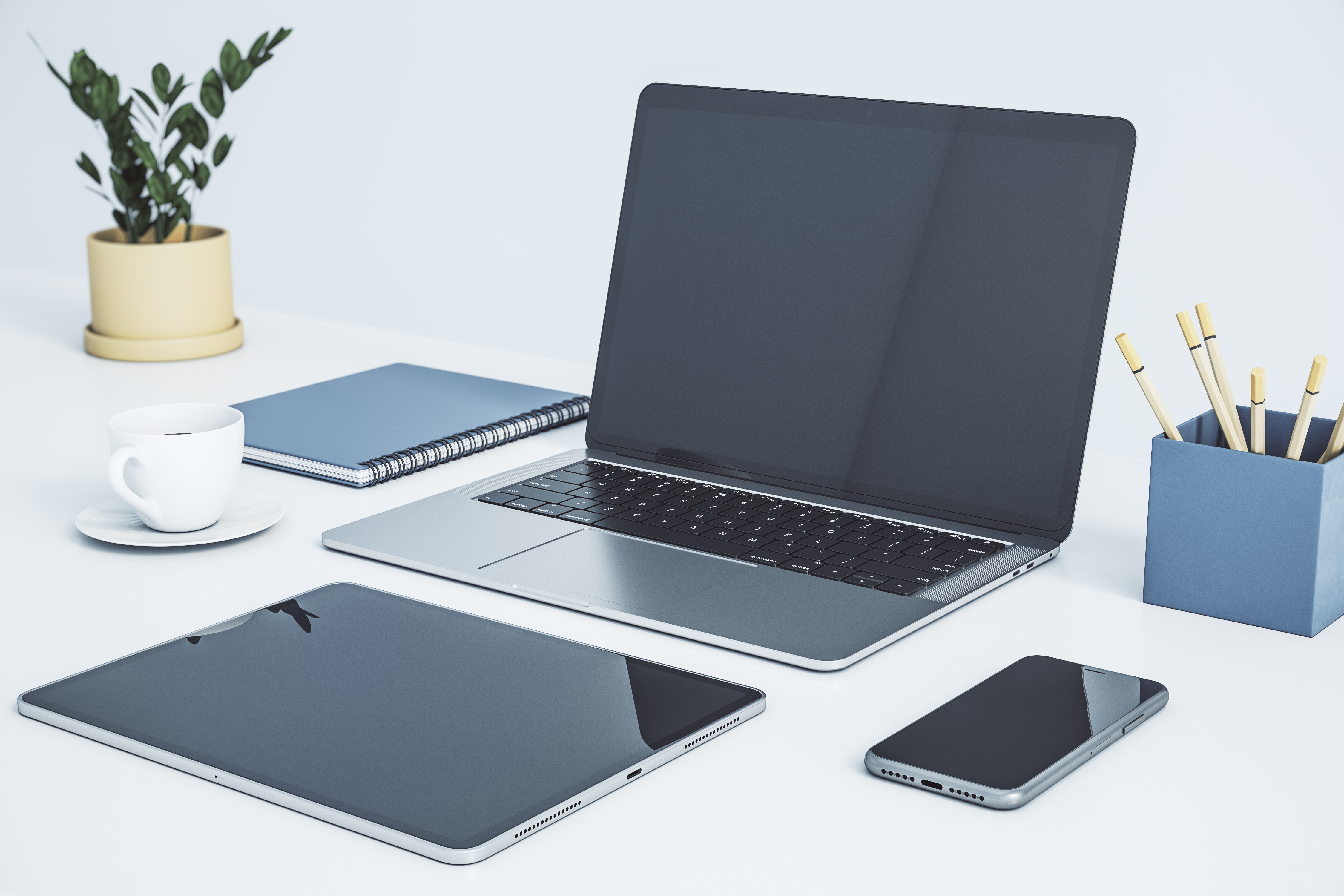 perspective view on modern workspace with blank da bf79c6cab64b306ed38b