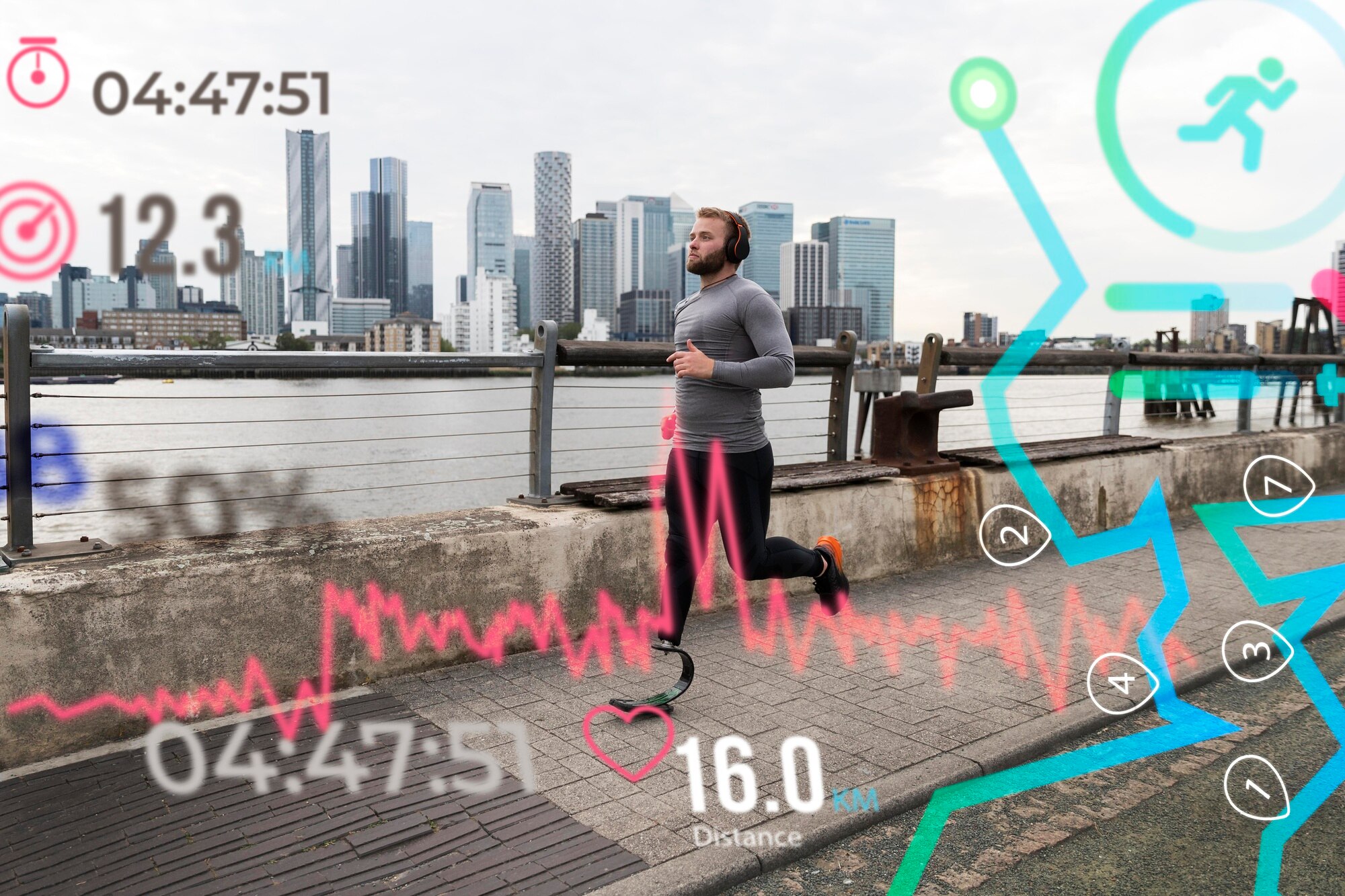 Collage of running activity stats including pace, distance, and heart rate