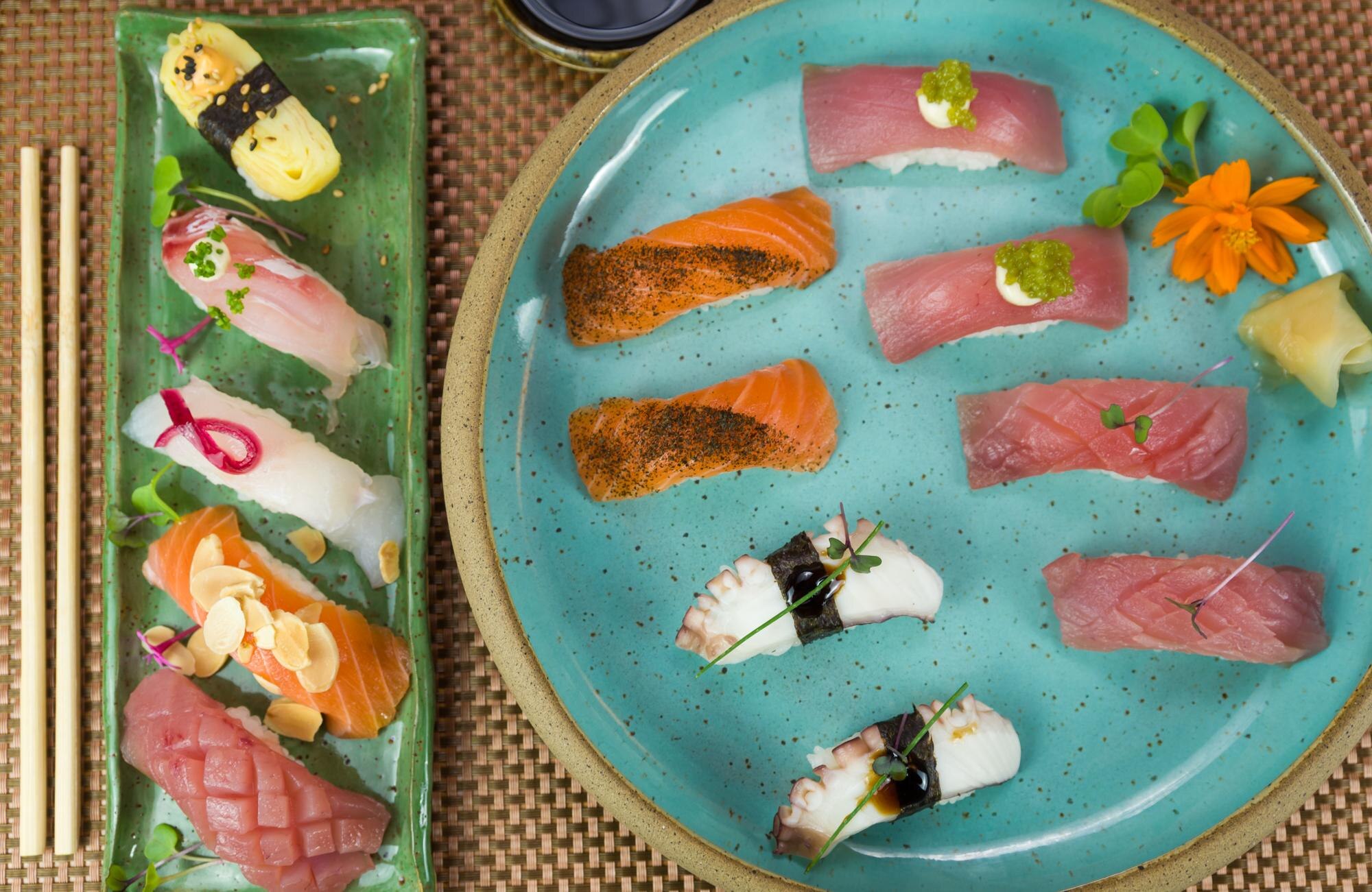 plate with two elegant nigiri sushi nigirizushi wi 01fefb2507275dea9d09