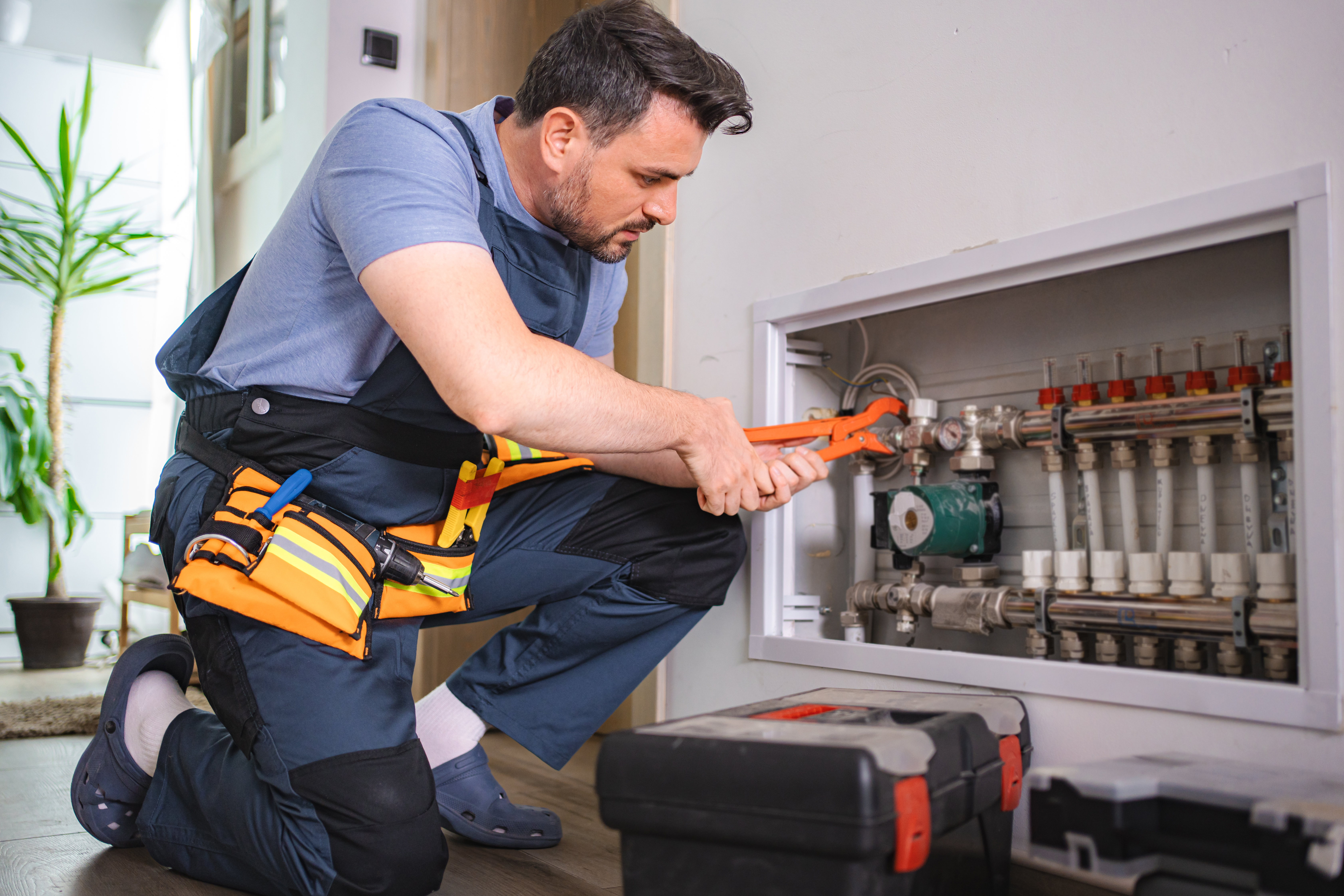man working on plumbing