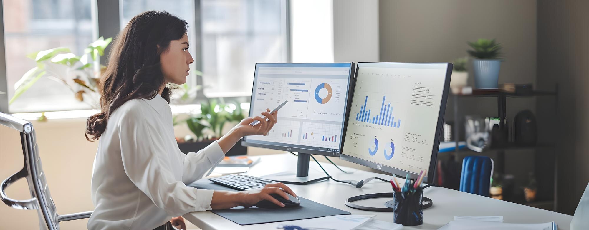 Measuring the Impact of LLM Visibility: A Guide for Businesses 50 professional woman analyzing data on dual monitors 7a81a89fe0e3d4cd8b85