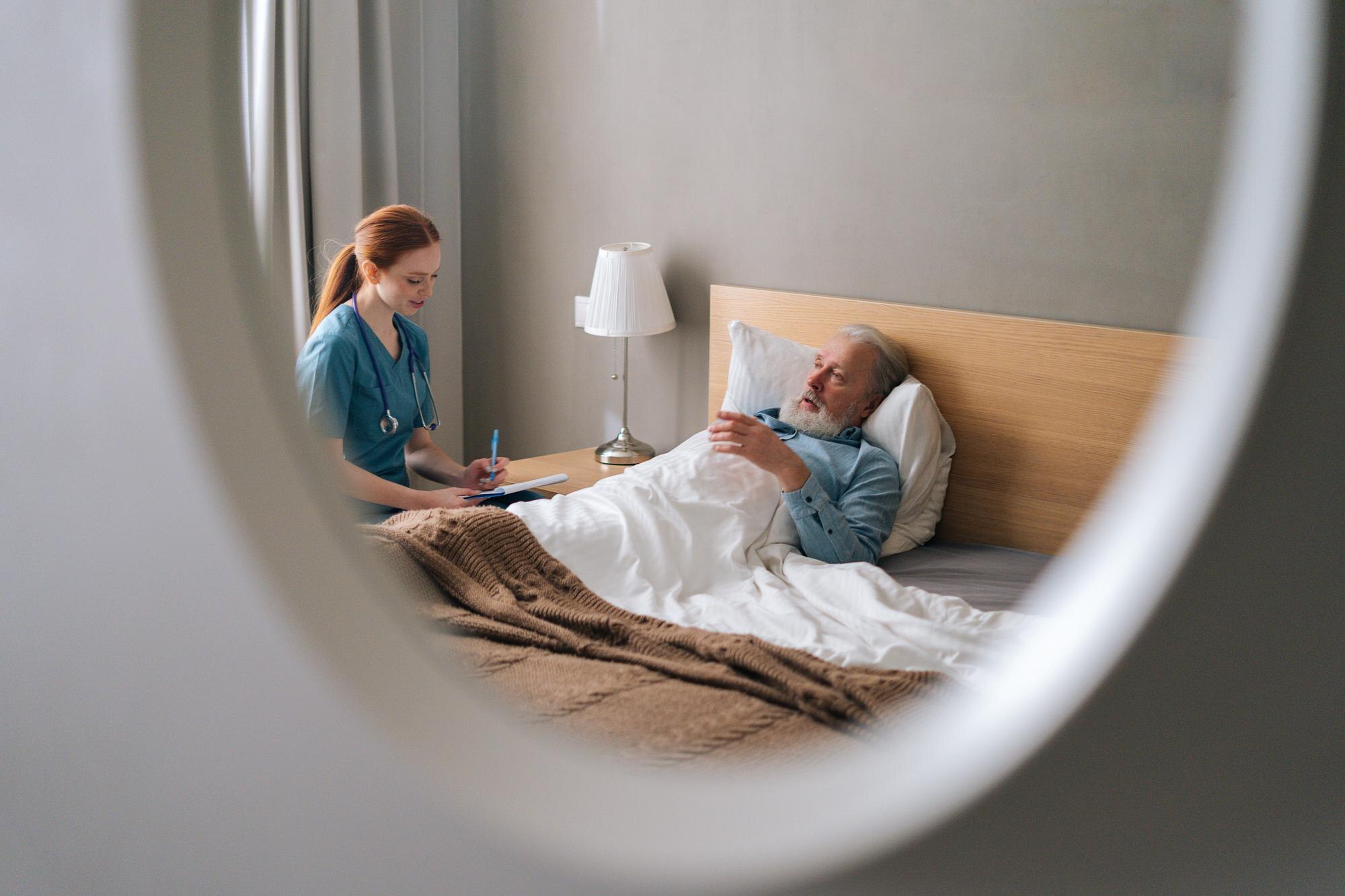 reflection on mirror of female doctor writing down bc15c498b68201912726